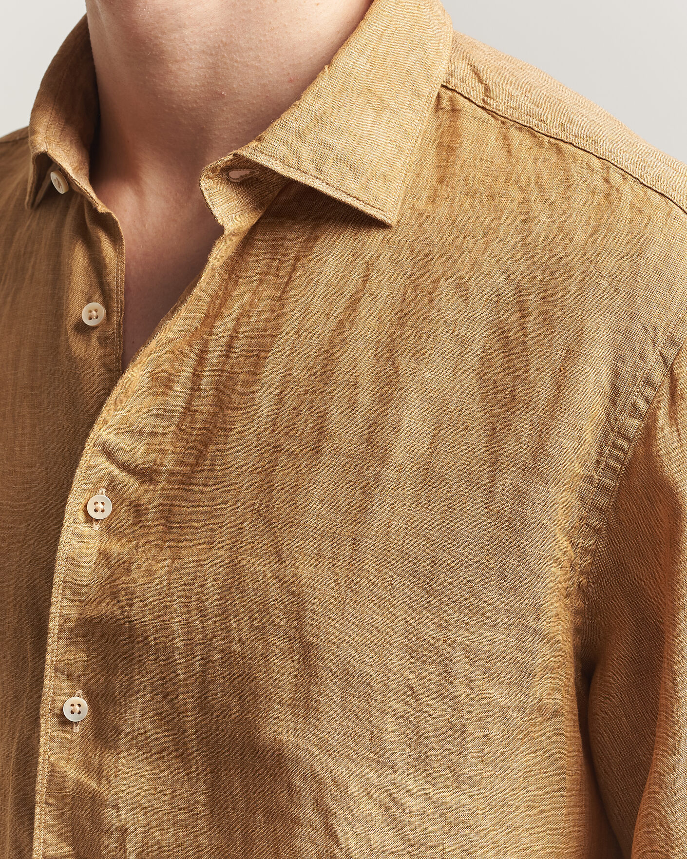 Mies | Kauluspaidat | Stenströms | Regular Fit Cut Away Linen Shirt Light Brown