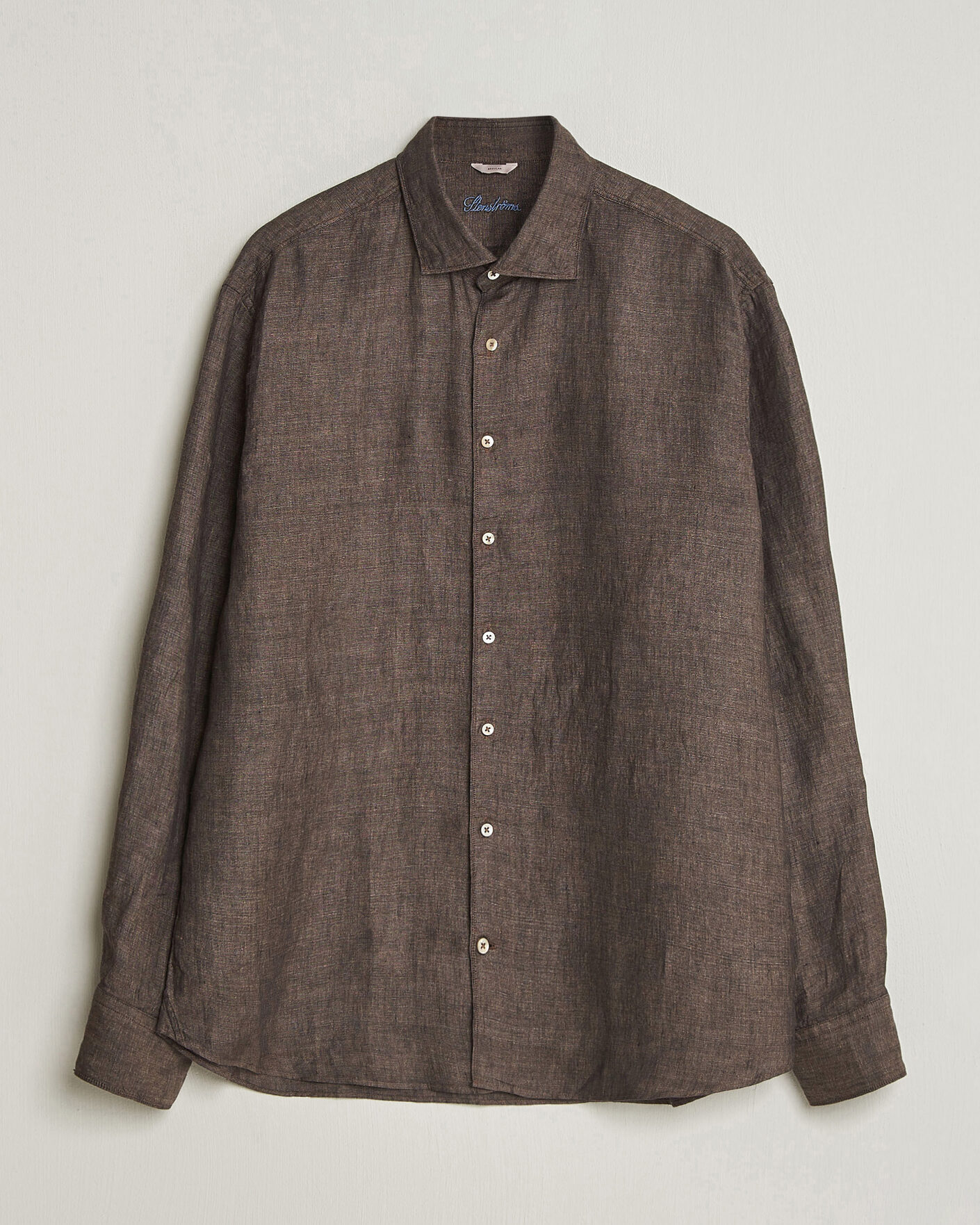 Mies | Kauluspaidat | Stenströms | Regular Fit Cut Away Linen Shirt Brown