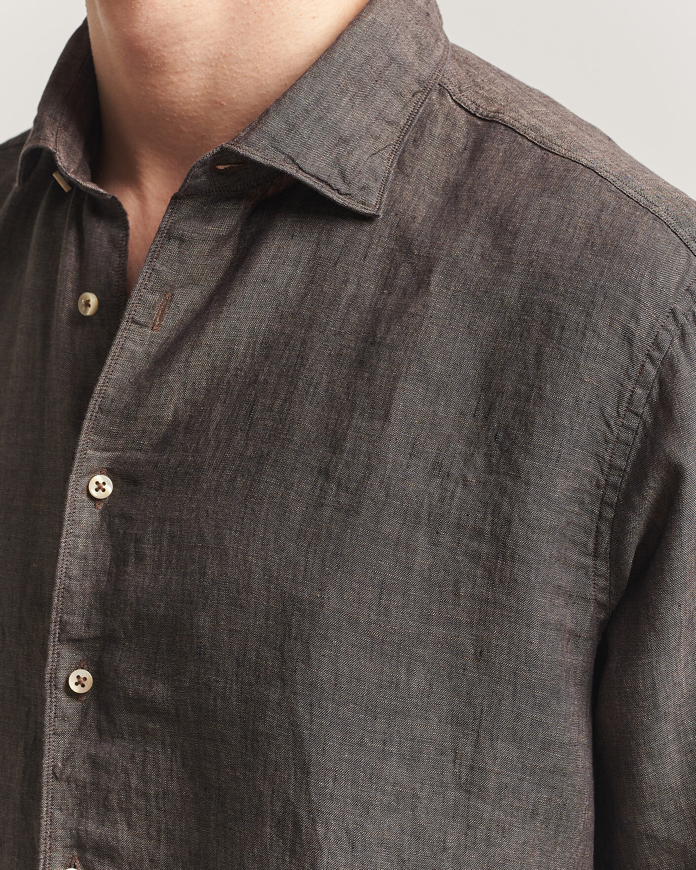 Mies | Kauluspaidat | Stenströms | Regular Fit Cut Away Linen Shirt Brown