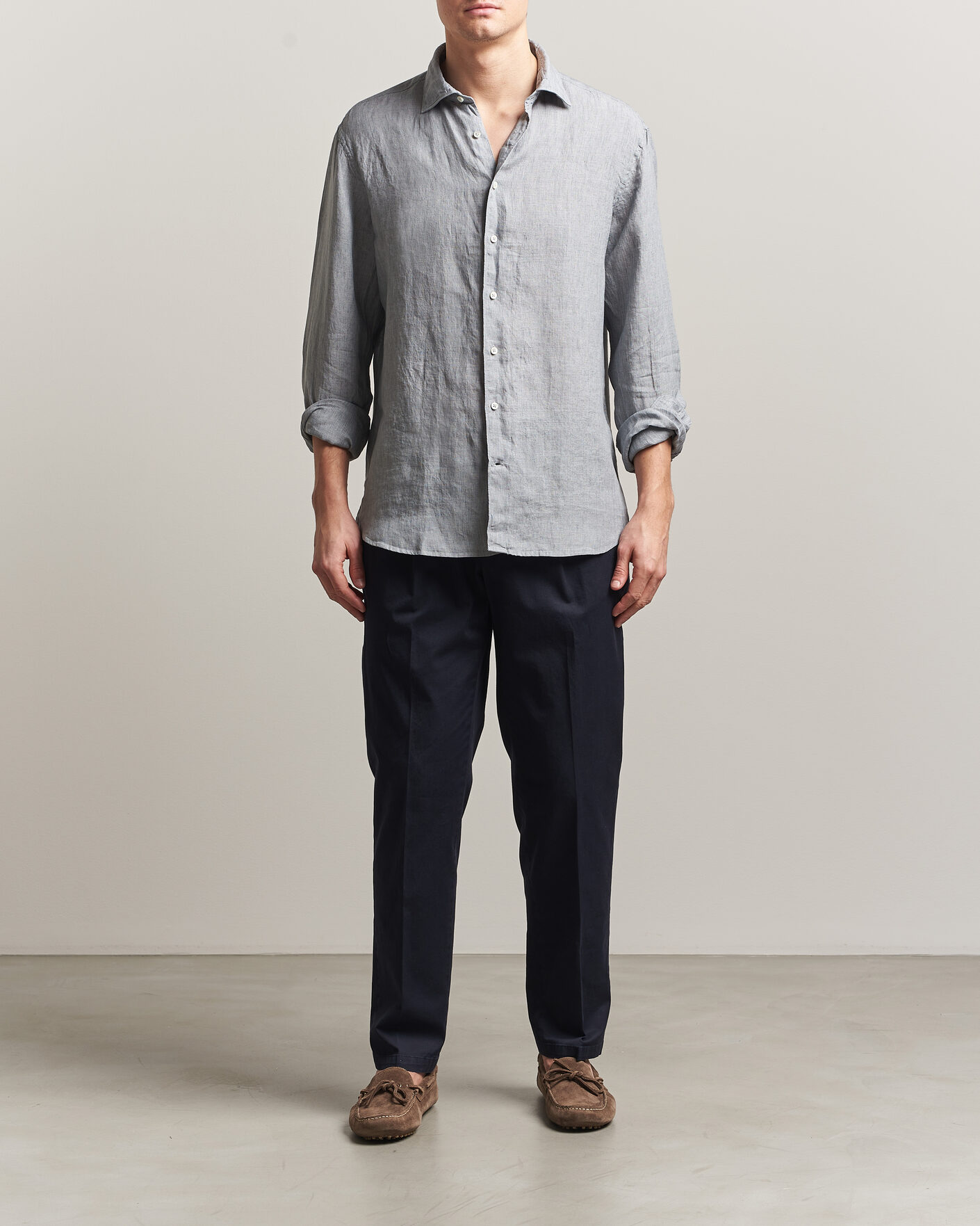 Mies | Kauluspaidat | Stenströms | Regular Fit Cut Away Linen Shirt Grey
