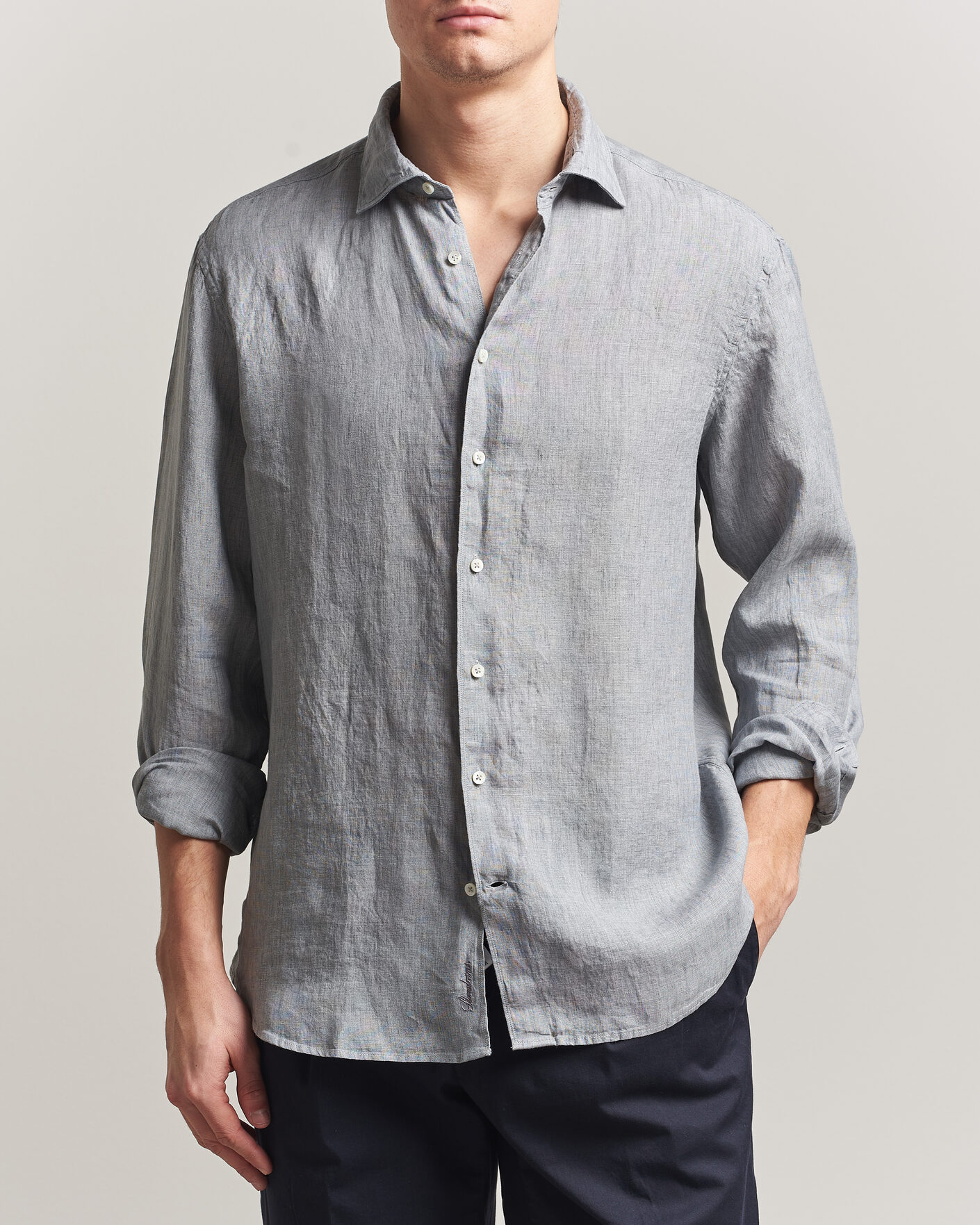 Mies | Kauluspaidat | Stenströms | Regular Fit Cut Away Linen Shirt Grey