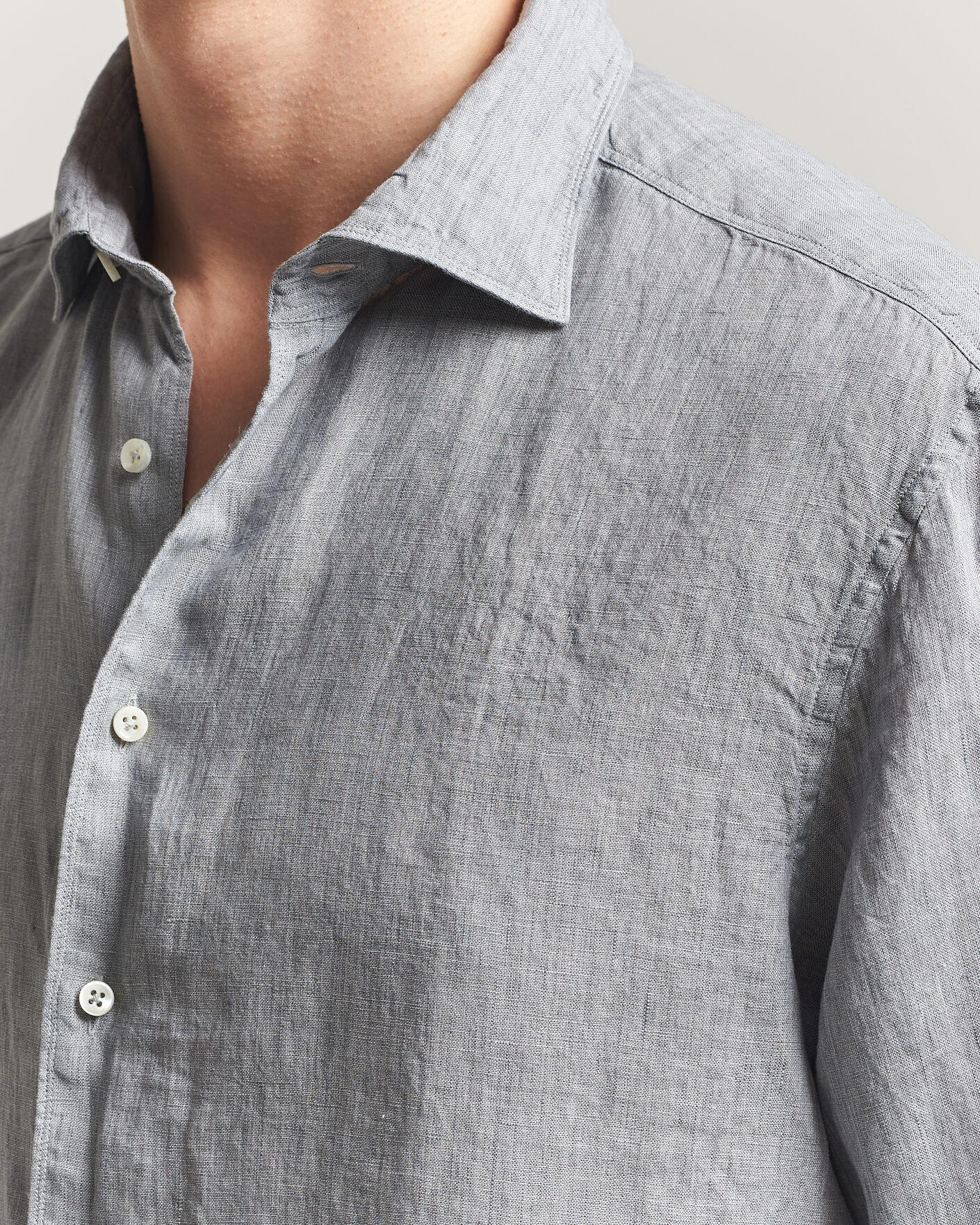 Mies | Kauluspaidat | Stenströms | Regular Fit Cut Away Linen Shirt Grey