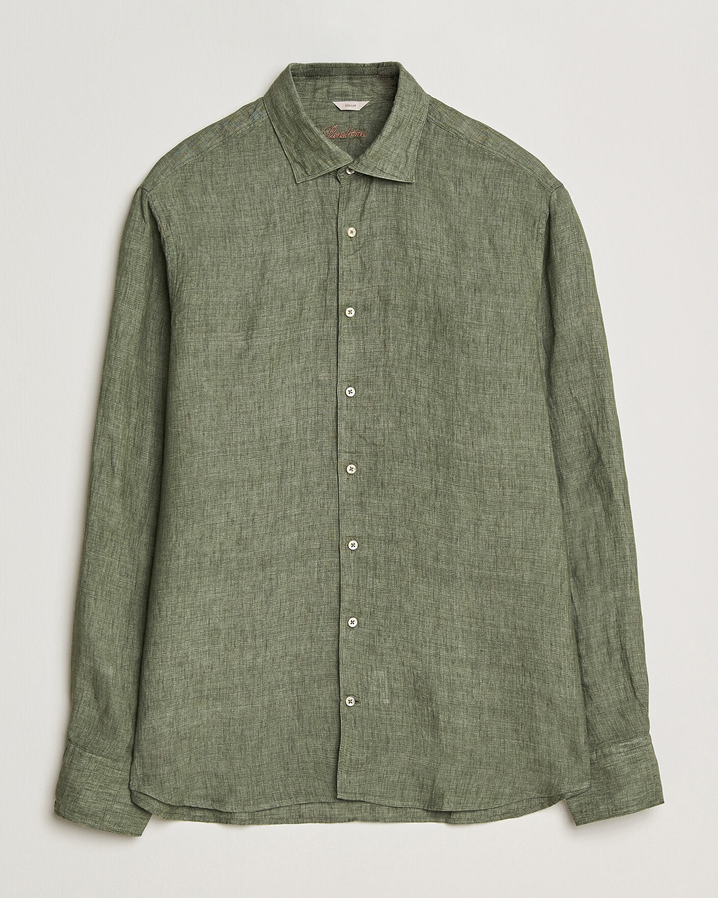 Mies | Kauluspaidat | Stenströms | Regular Fit Cut Away Linen Shirt Green