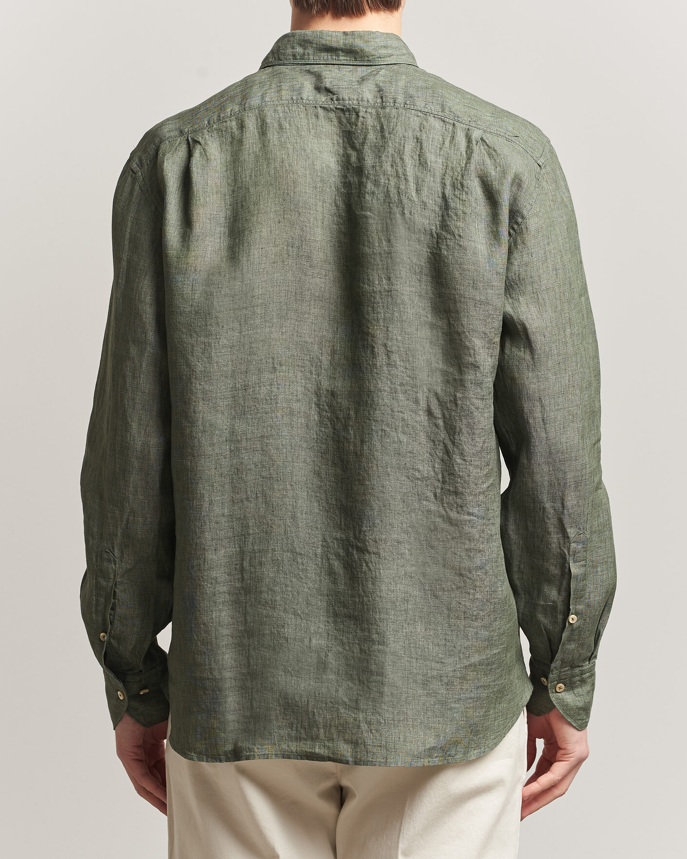 Mies | Kauluspaidat | Stenströms | Regular Fit Cut Away Linen Shirt Green