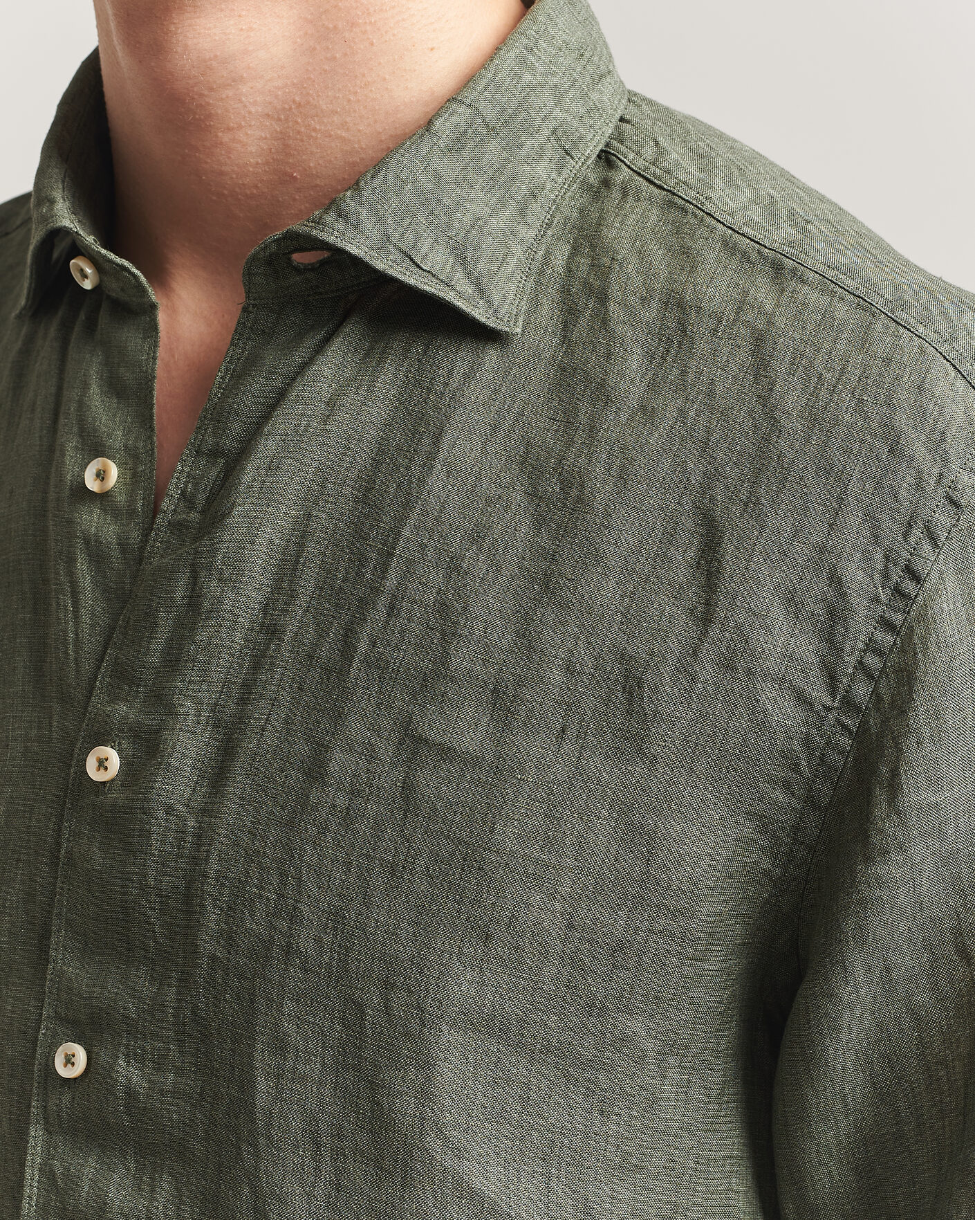 Mies | Kauluspaidat | Stenströms | Regular Fit Cut Away Linen Shirt Green