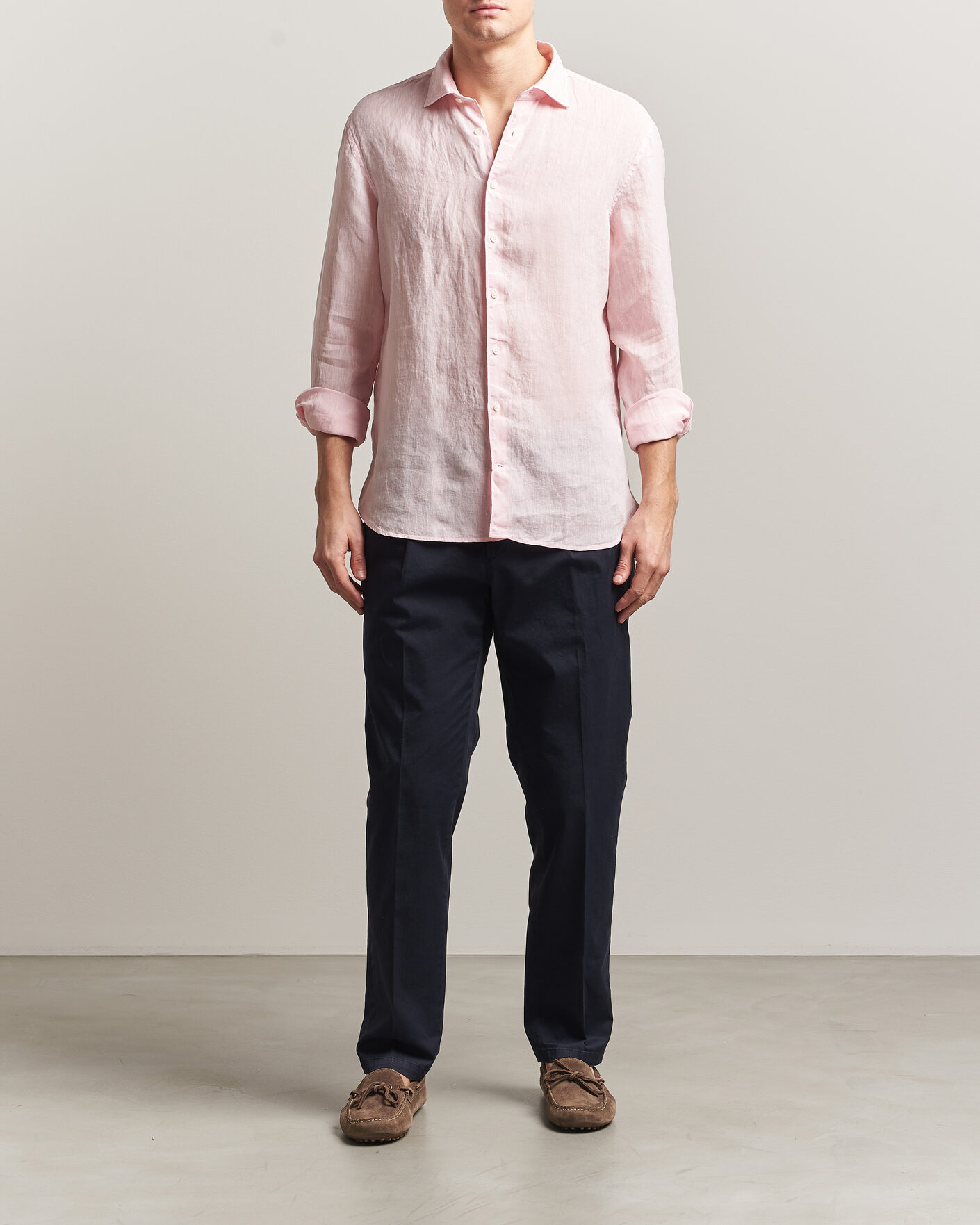 Mies | Kauluspaidat | Stenströms | Regular Fit Cut Away Linen Shirt Soft Pink