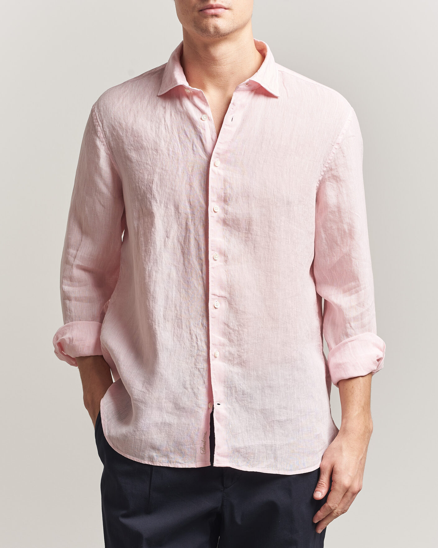 Mies | Kauluspaidat | Stenströms | Regular Fit Cut Away Linen Shirt Soft Pink