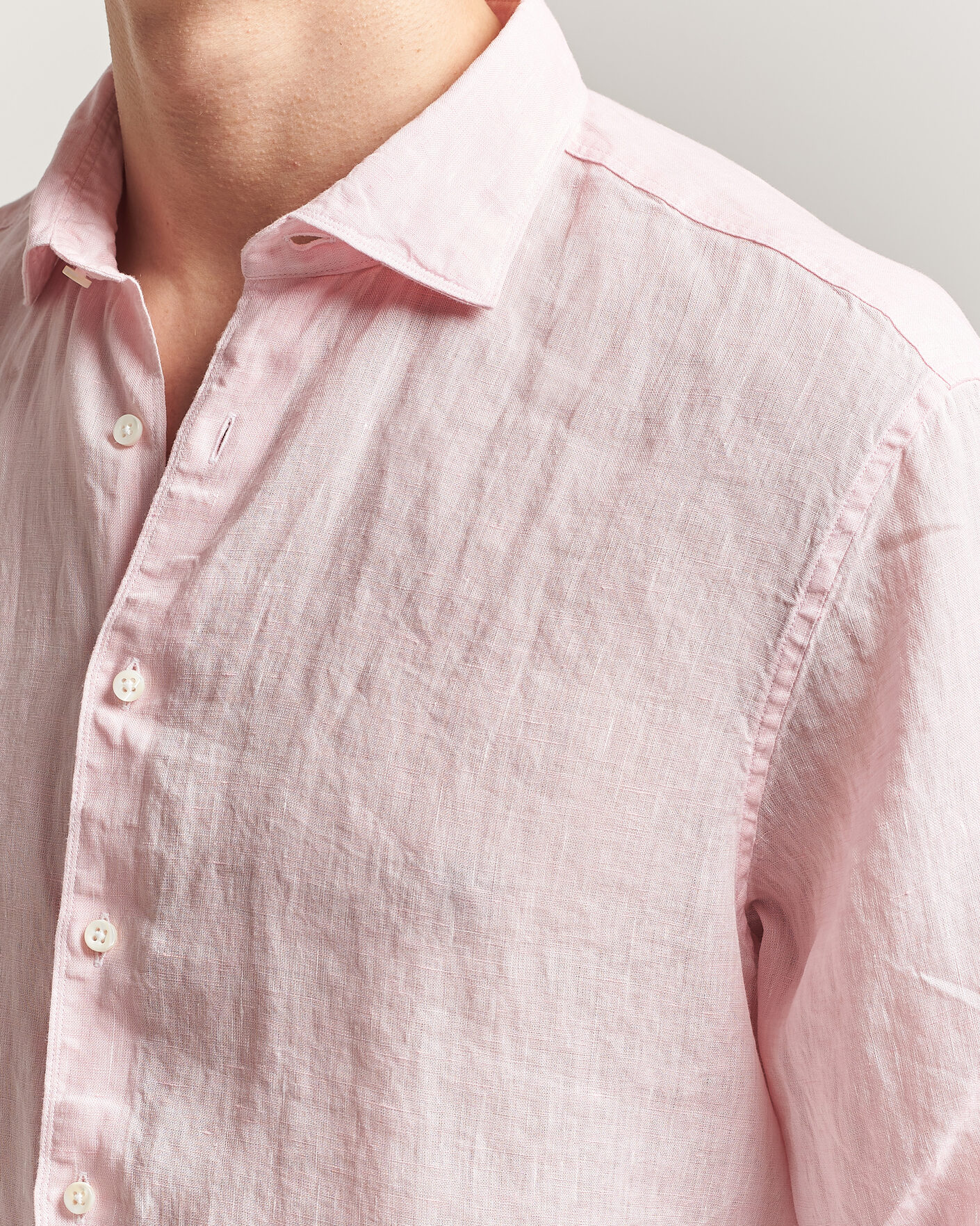 Mies | Kauluspaidat | Stenströms | Regular Fit Cut Away Linen Shirt Soft Pink
