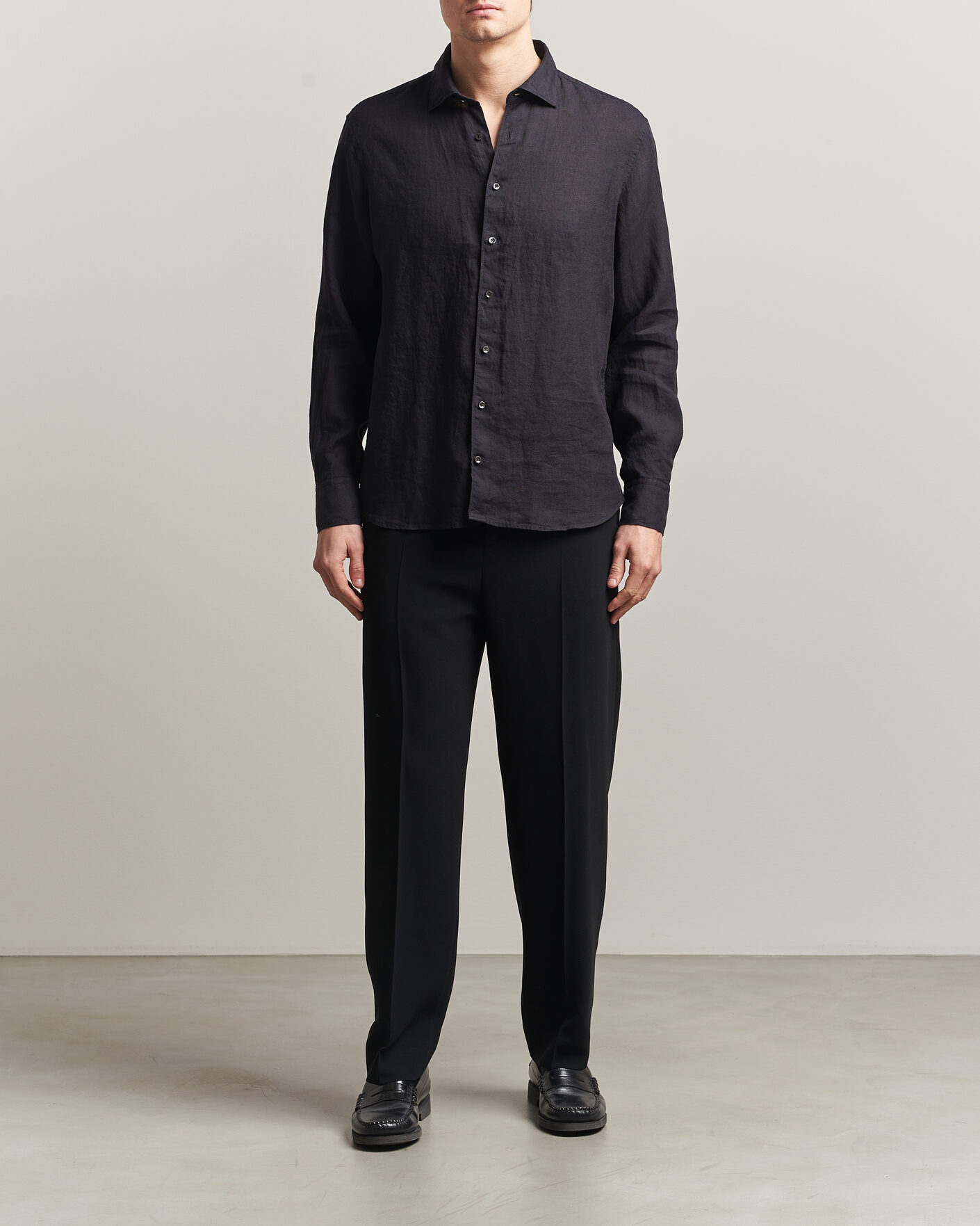Mies | Kauluspaidat | Stenströms | Regular Fit Cut Away Linen Shirt Black