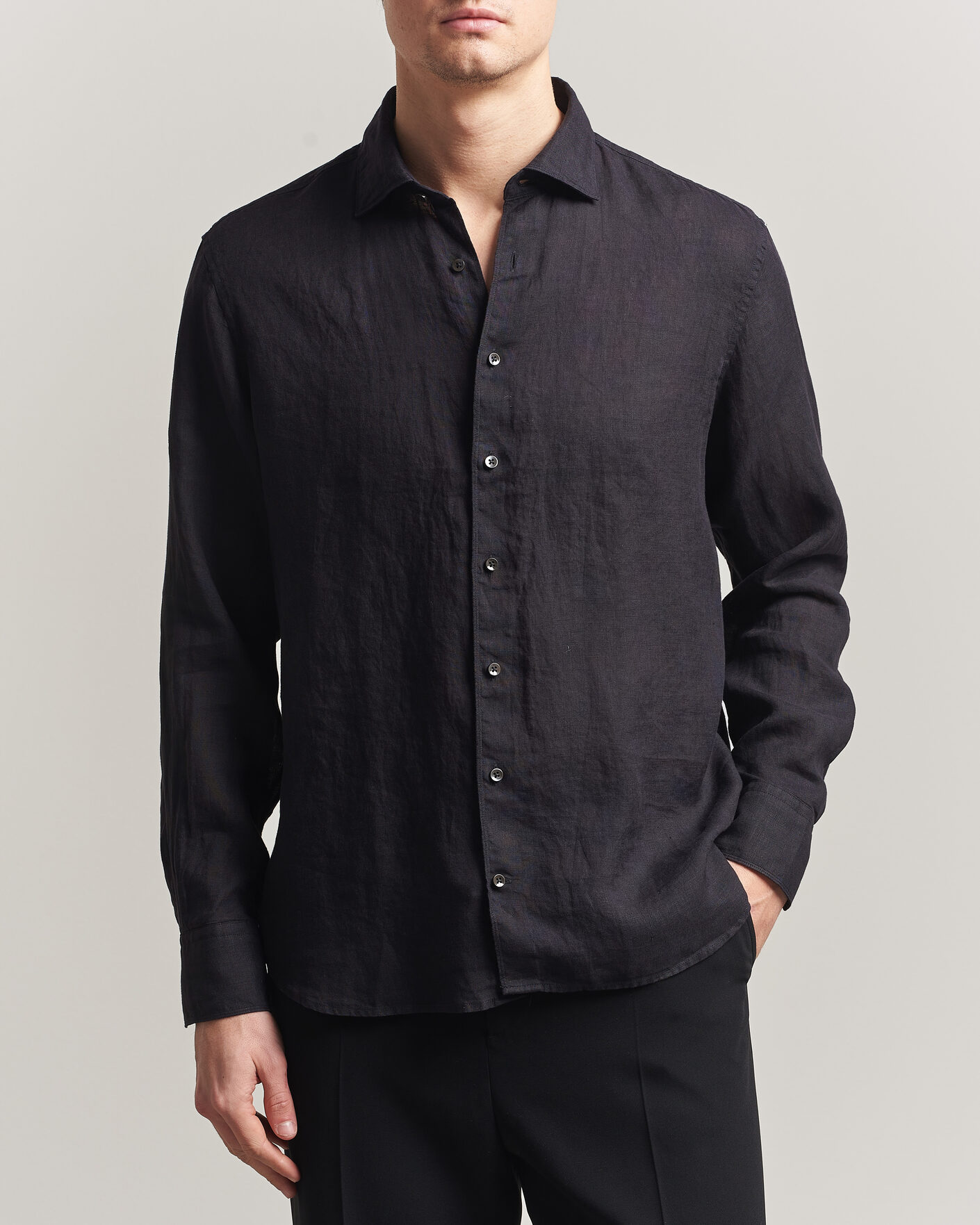 Mies | Kauluspaidat | Stenströms | Regular Fit Cut Away Linen Shirt Black