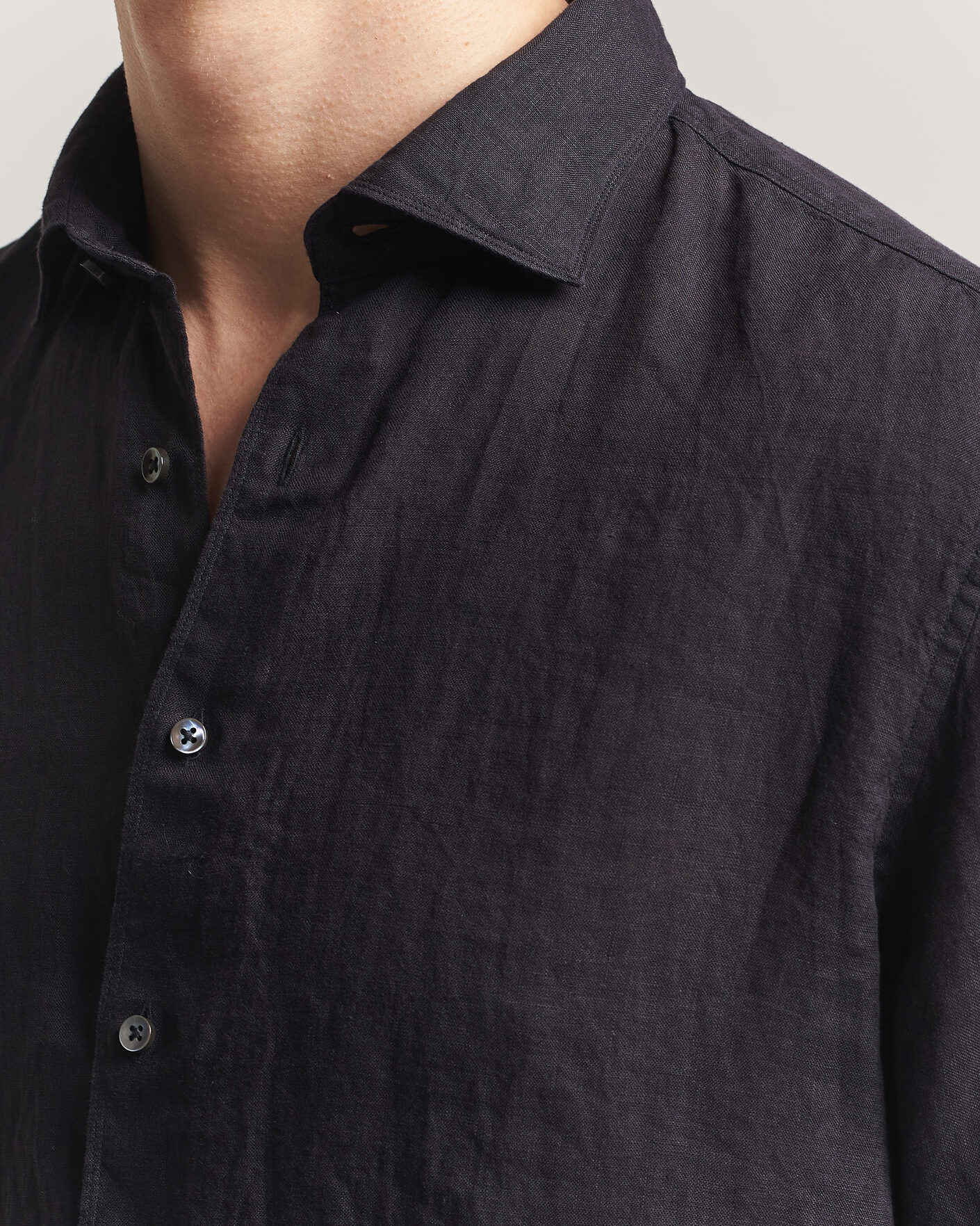 Mies | Kauluspaidat | Stenströms | Regular Fit Cut Away Linen Shirt Black