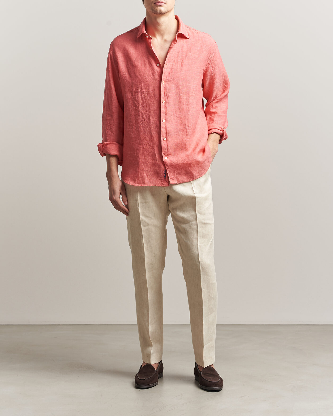 Mies | Kauluspaidat | Stenströms | Regular Fit Cut Away Linen Shirt Raspberry