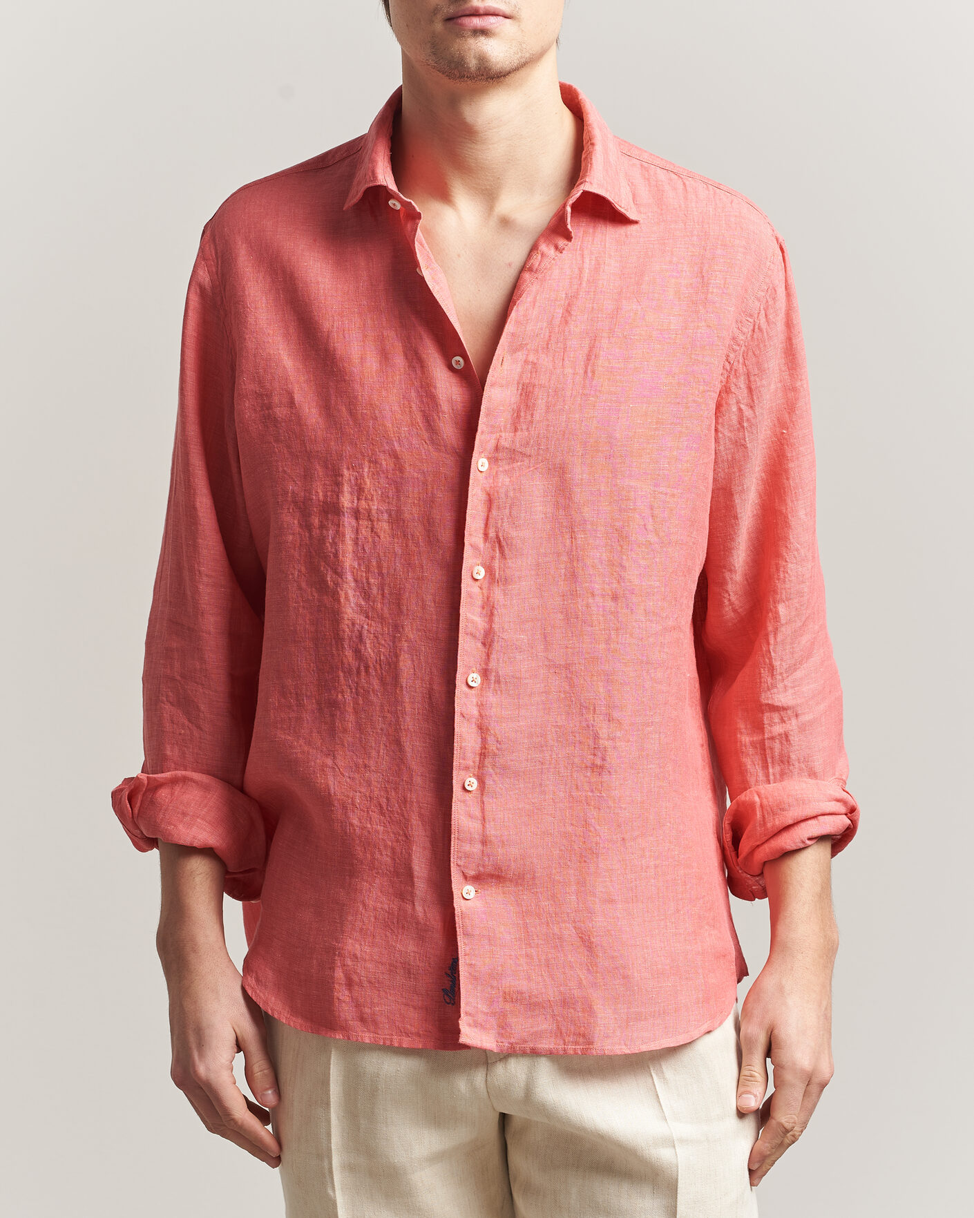 Mies | Kauluspaidat | Stenströms | Regular Fit Cut Away Linen Shirt Raspberry