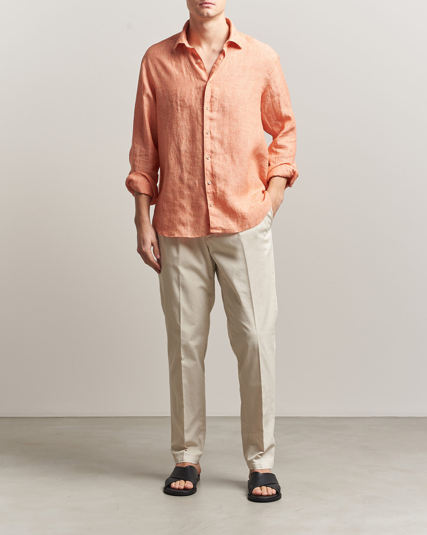 Mies | Kauluspaidat | Stenströms | Regular Fit Cut Away Linen Shirt Orange