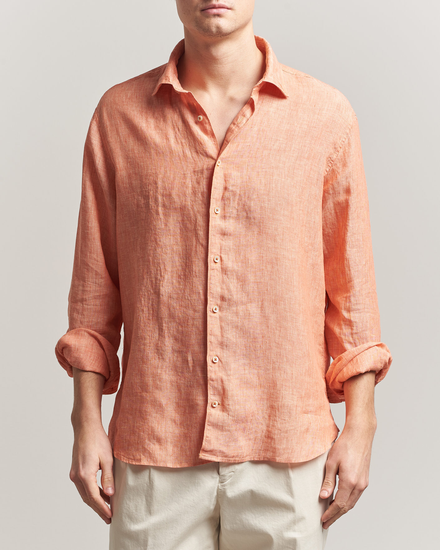 Mies | Kauluspaidat | Stenströms | Regular Fit Cut Away Linen Shirt Orange