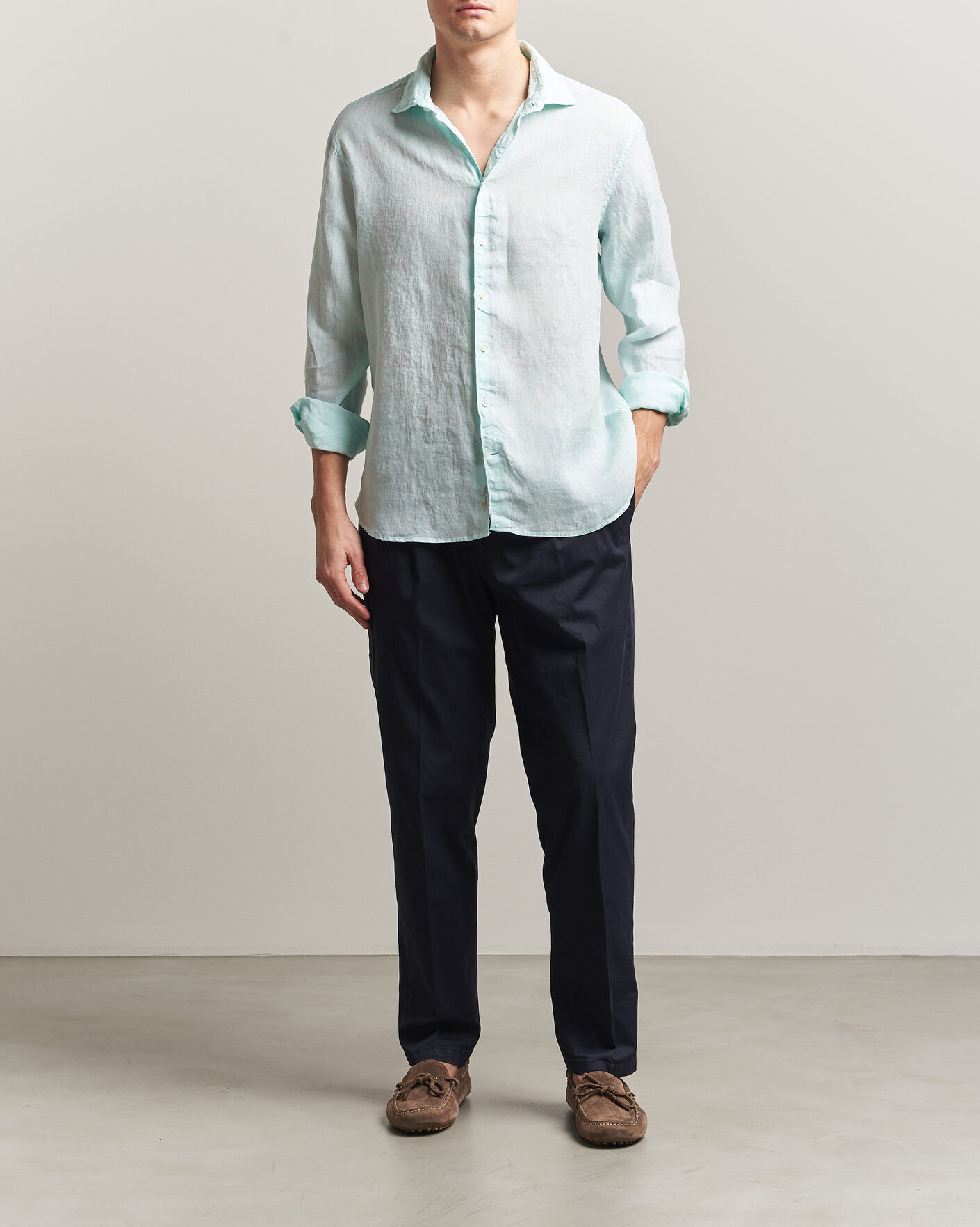 Mies | Kauluspaidat | Stenströms | Regular Fit Cut Away Linen Shirt Mint