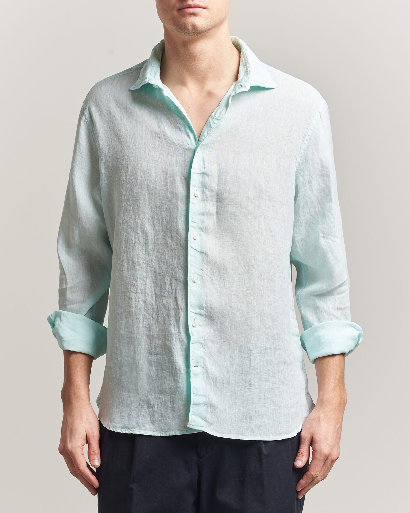 Mies | Kauluspaidat | Stenströms | Regular Fit Cut Away Linen Shirt Mint