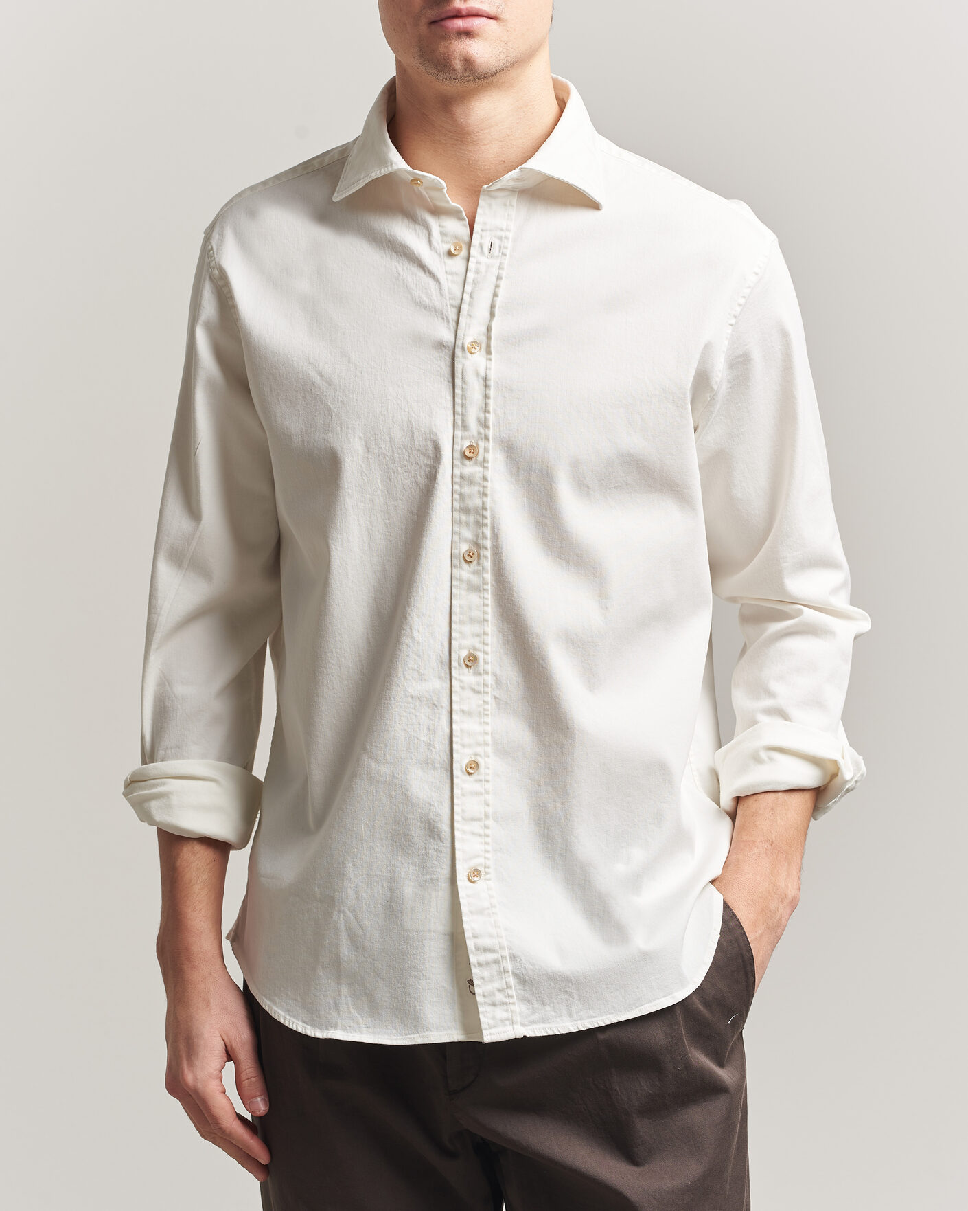 Mies | Kauluspaidat | Stenströms | Regular Fit Garment Washed Denim Shirt White