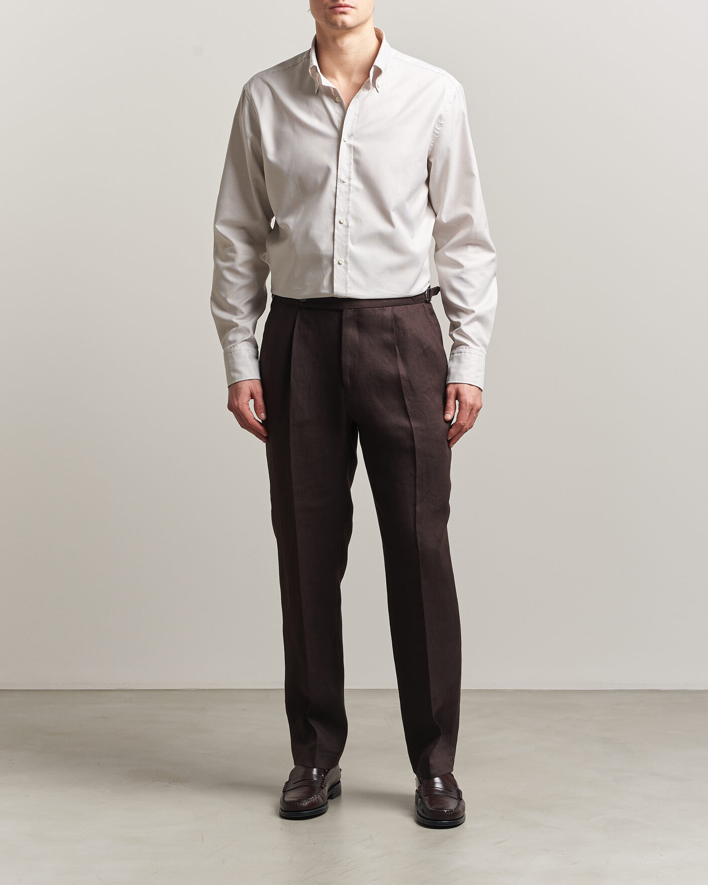 Mies | Kauluspaidat | Stenströms | Regular Fit Thin Striped Oxford Shirt Beige