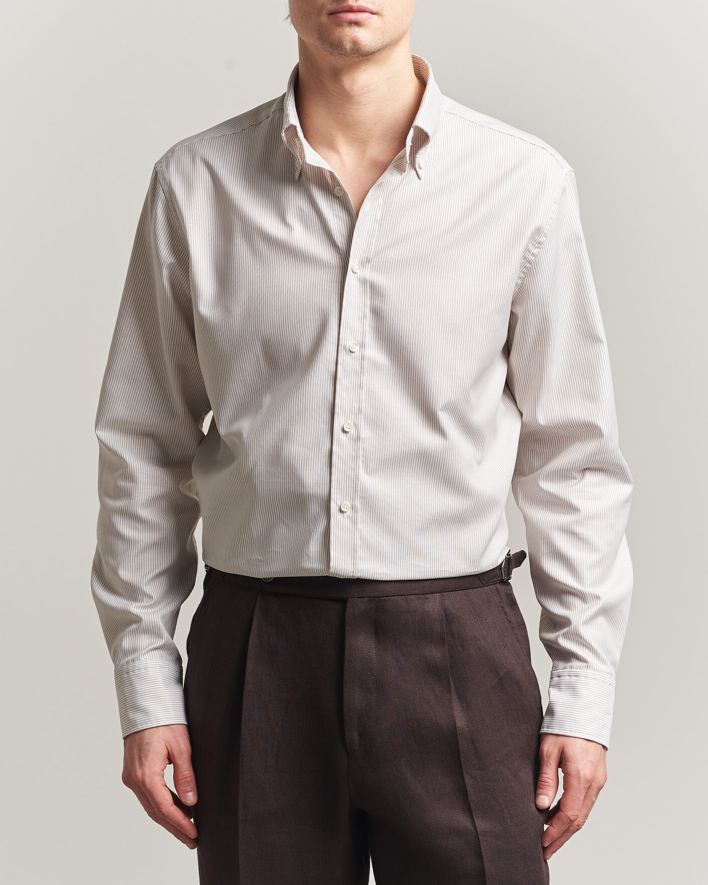 Mies | Kauluspaidat | Stenströms | Regular Fit Thin Striped Oxford Shirt Beige