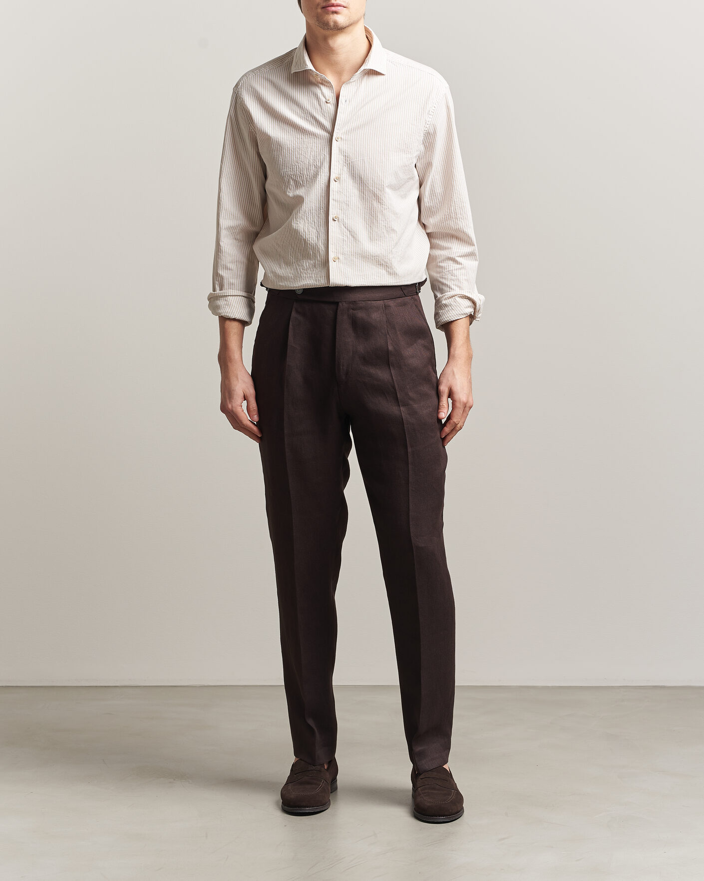 Mies | Kauluspaidat | Stenströms | Regular Fit Structured Stripe Shirt Beige