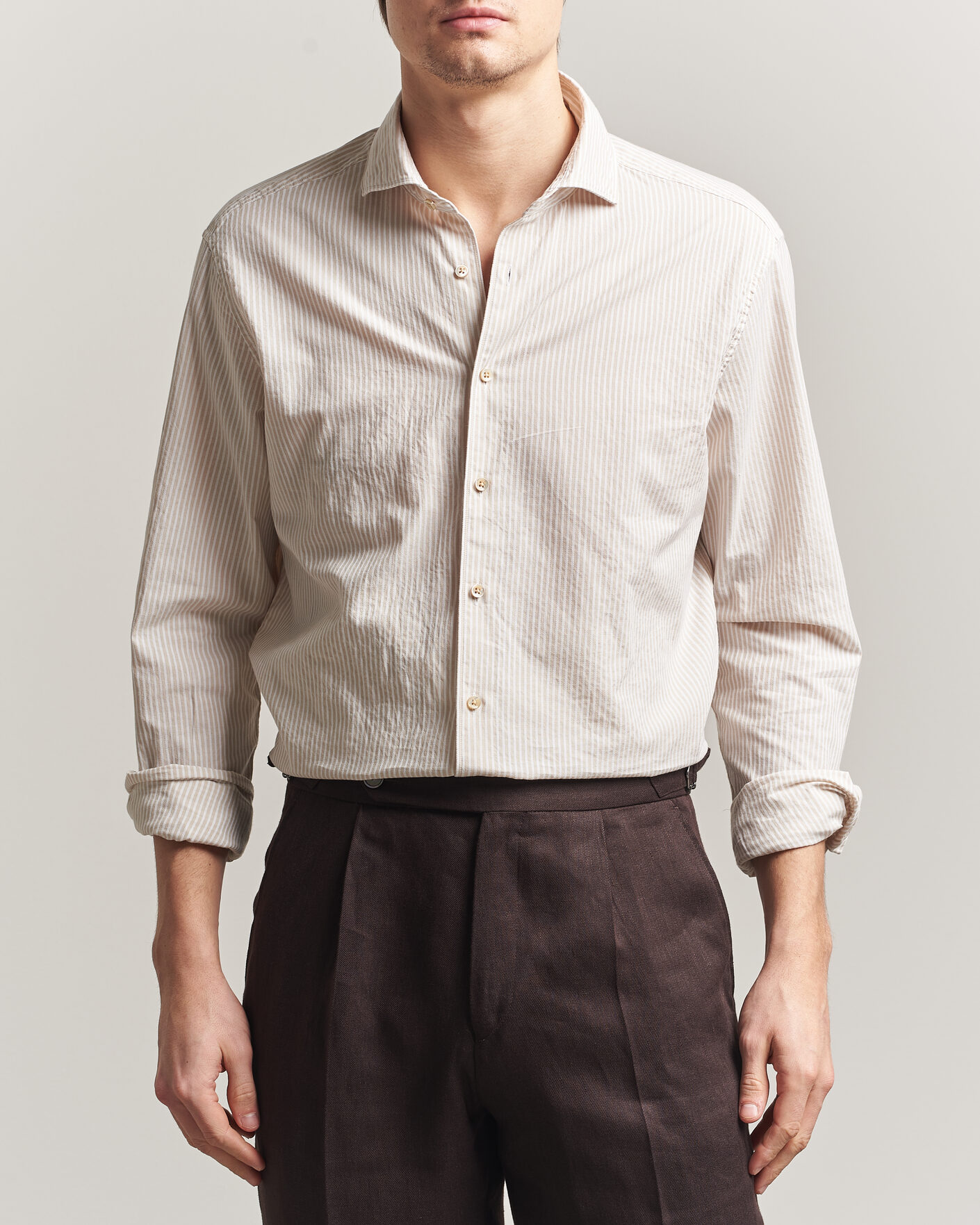 Mies | Kauluspaidat | Stenströms | Regular Fit Structured Stripe Shirt Beige