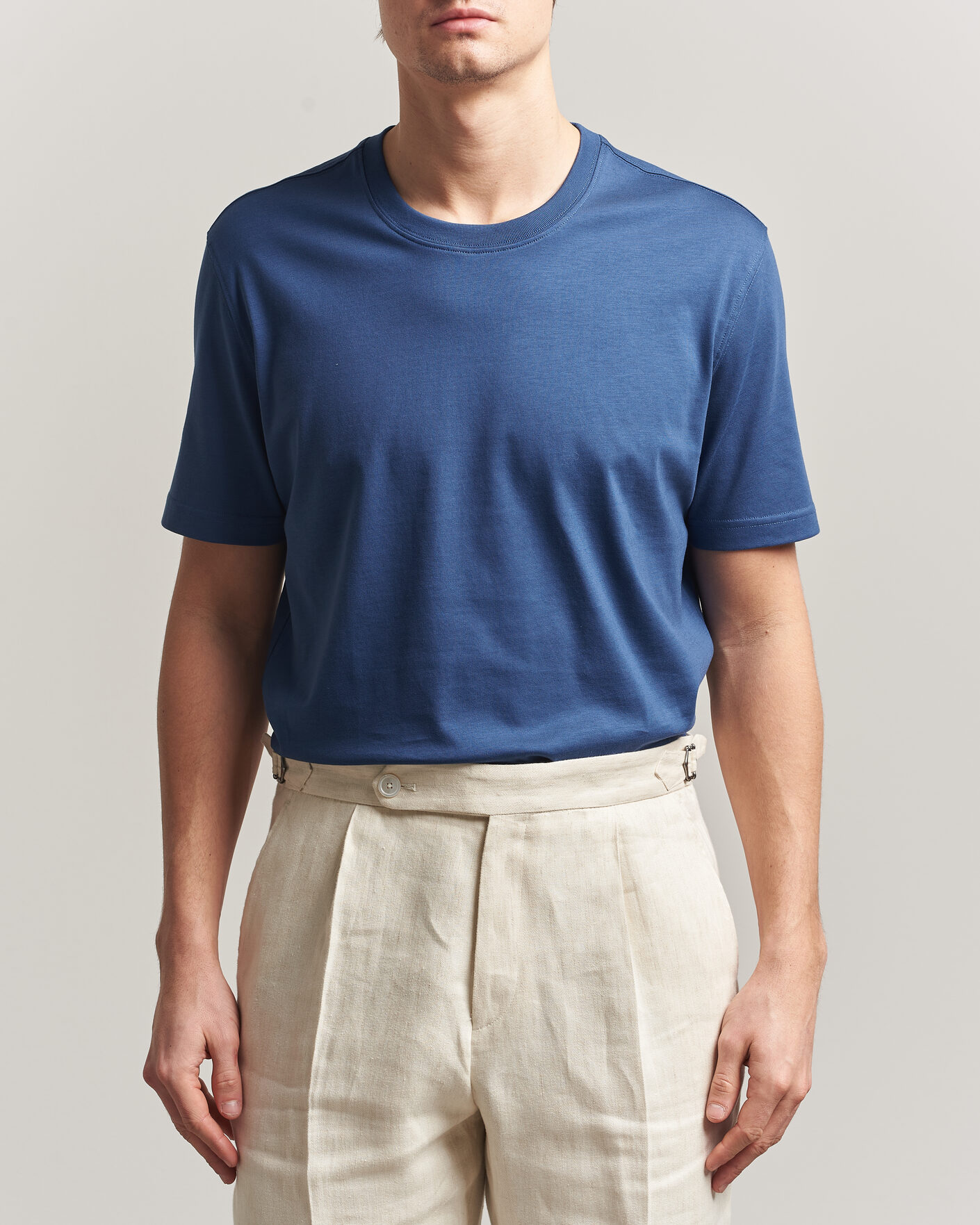 Mies | T-paidat | Eton | Supima Cotton Crew Neck T-Shirt Mid Blue