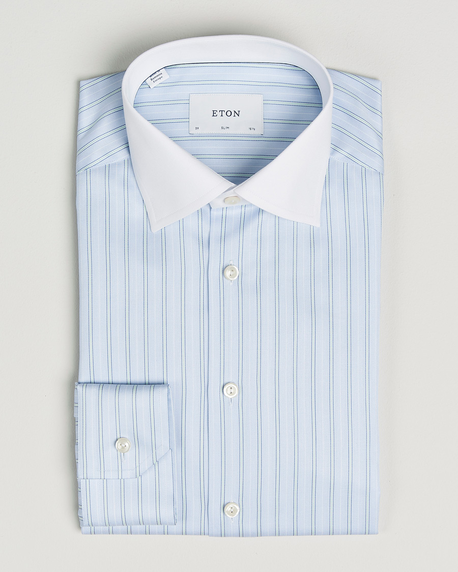 Mies | Kauluspaidat | Eton | Slim Fit Signature Twill Striped Shirt Light Blue