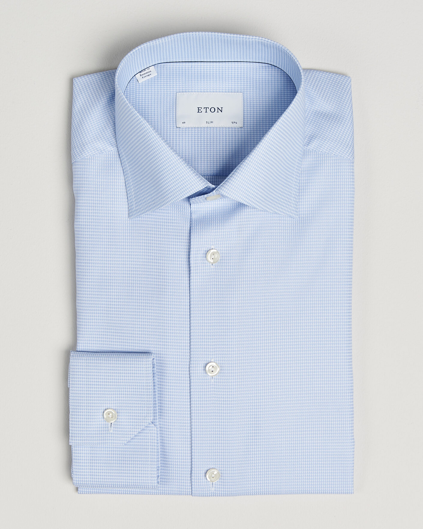 Mies | Kauluspaidat | Eton | Slim Fit Signature Twill Houndstooth Shirt Light Blue