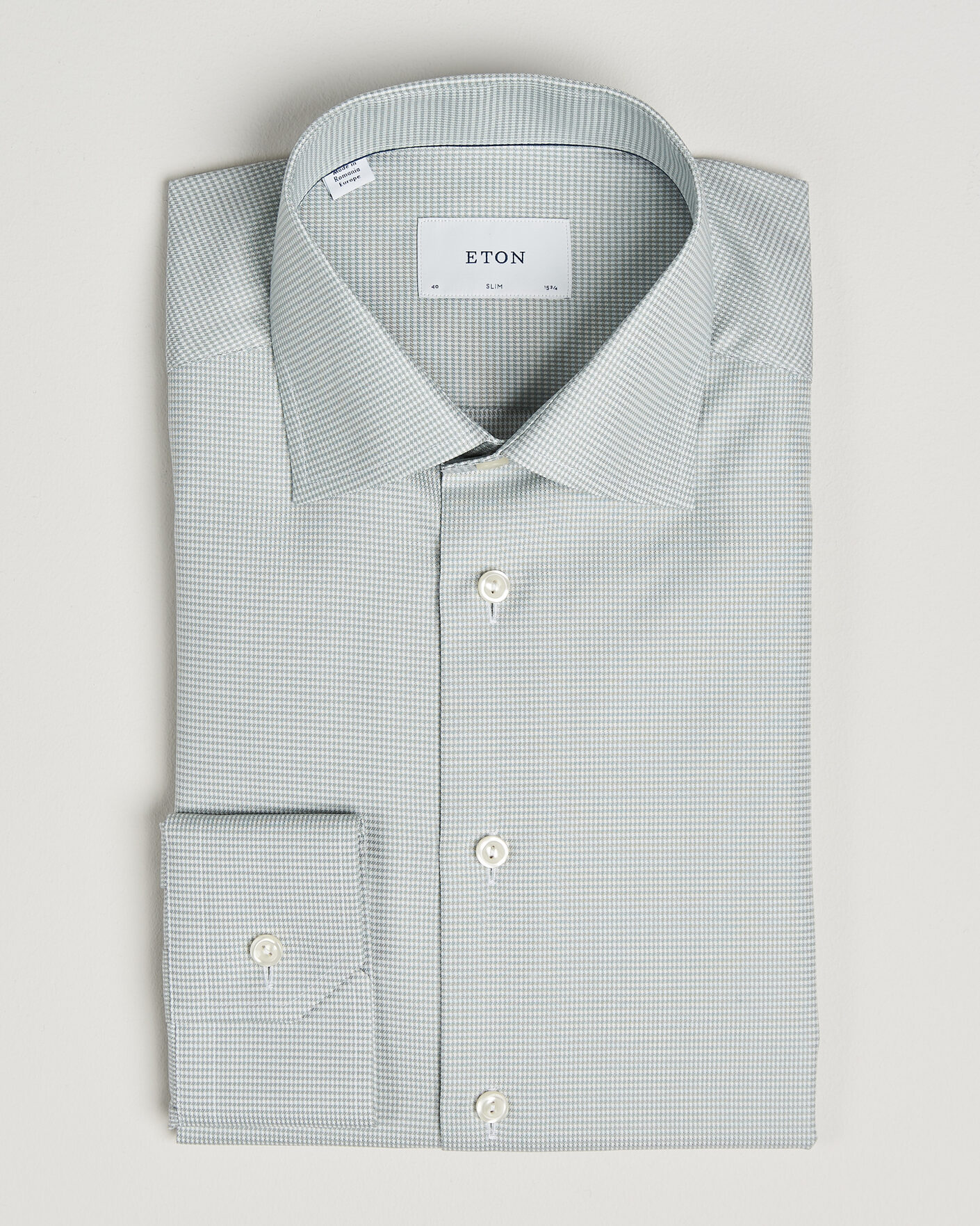 Mies | Kauluspaidat | Eton | Slim Fit Signature Twill Houndstooth Shirt Light Green