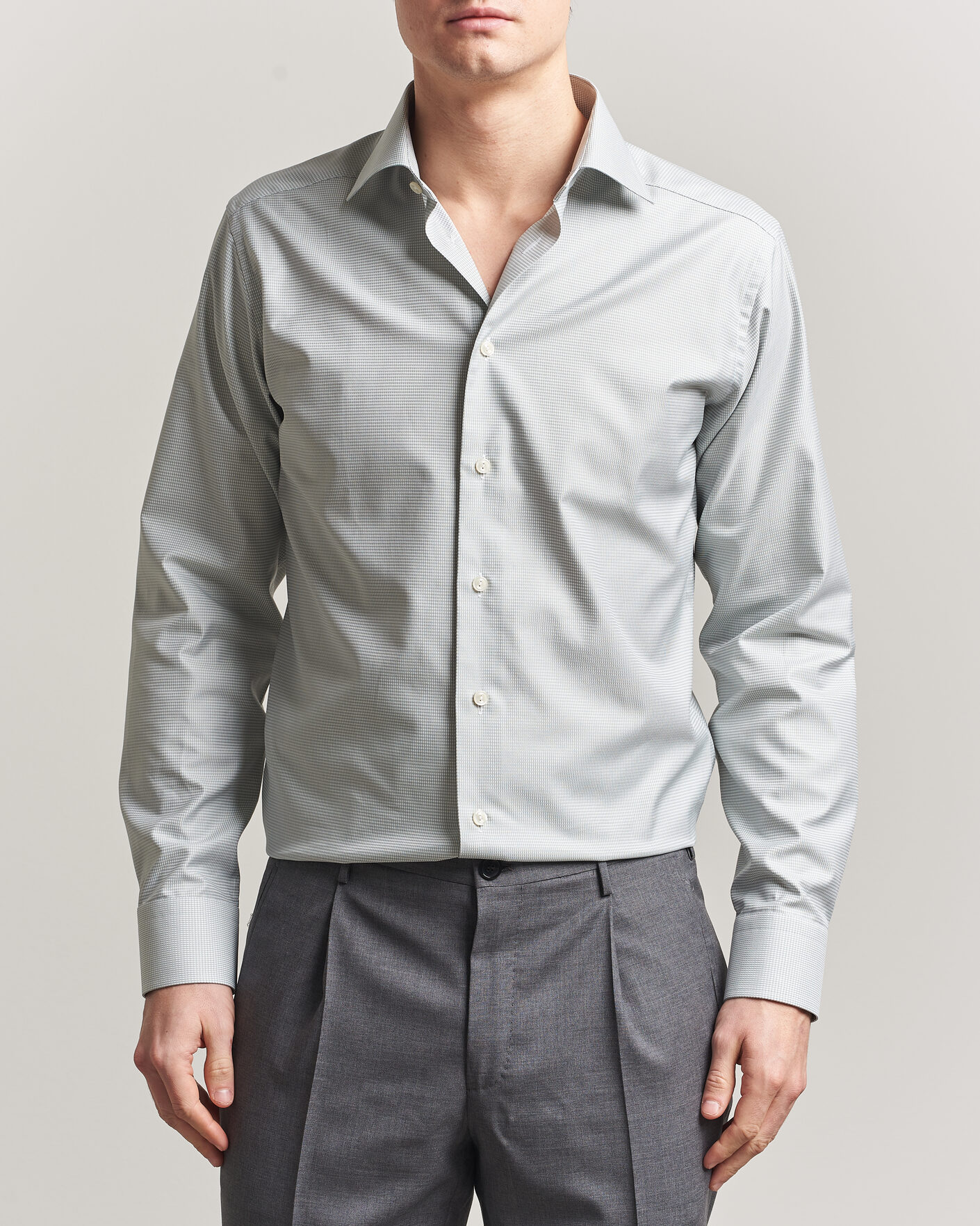 Mies | Kauluspaidat | Eton | Slim Fit Signature Twill Houndstooth Shirt Light Green