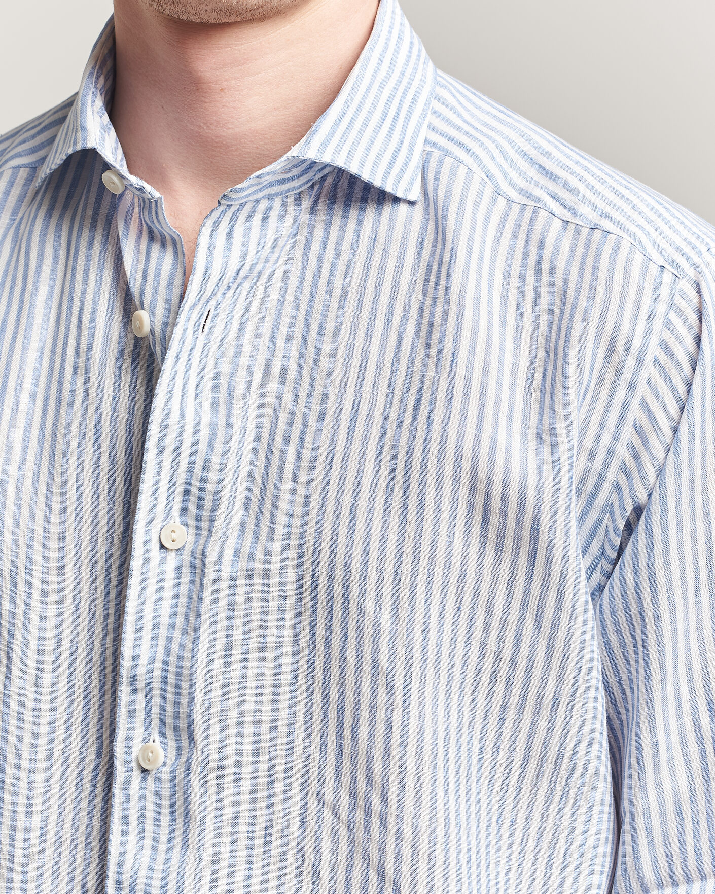 Mies | Kauluspaidat | Eton | Casual Fit Striped Linen Shirt Light Blue