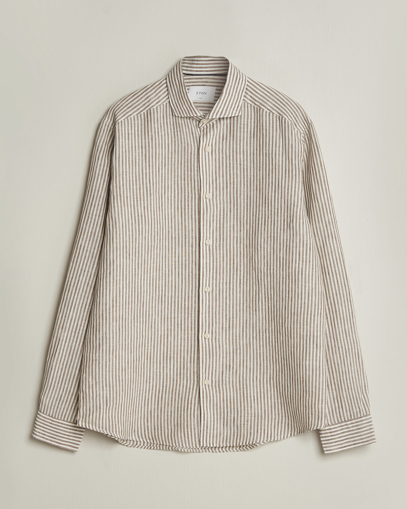 Mies | Kauluspaidat | Eton | Casual Fit Striped Linen Shirt Beige
