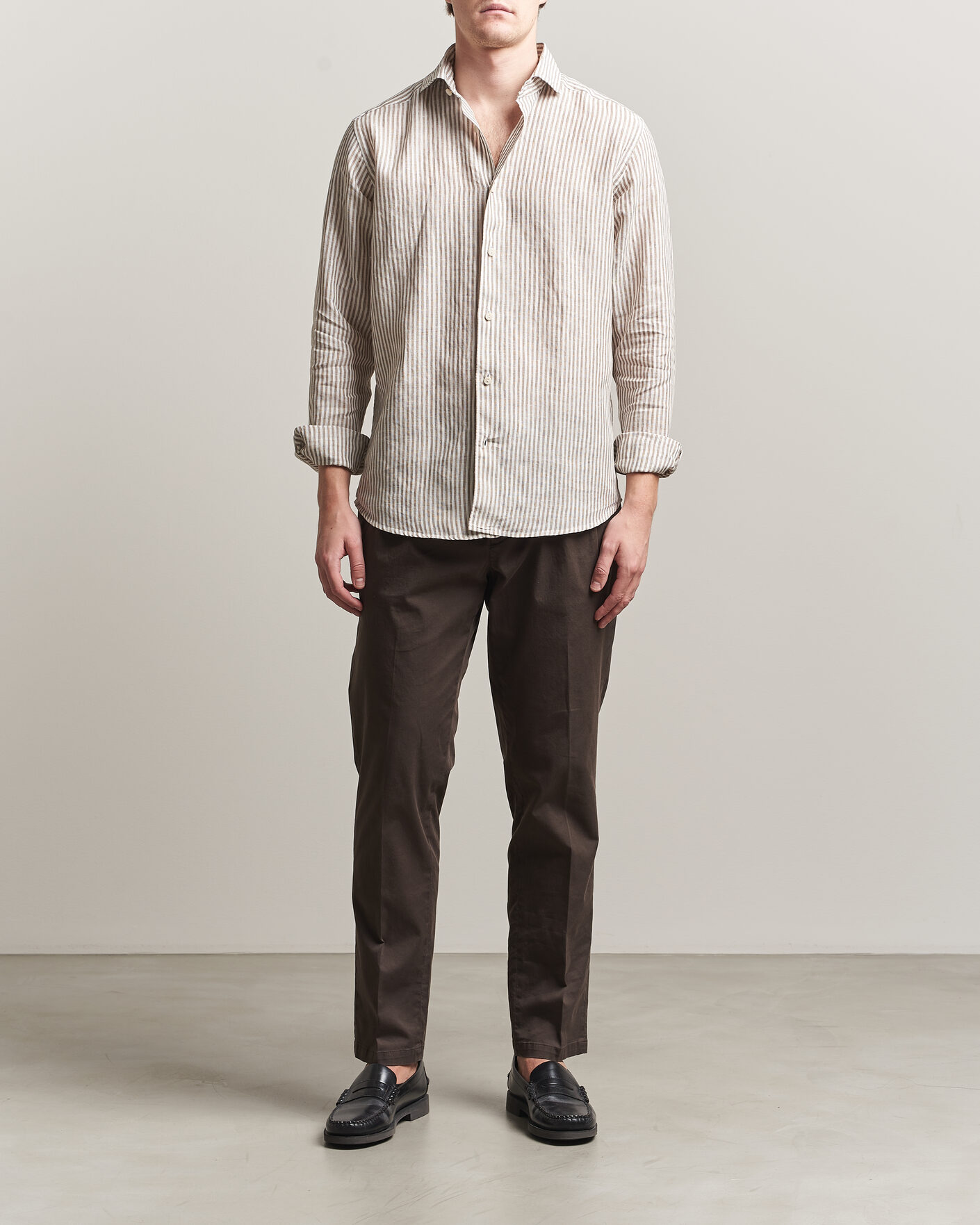 Mies | Kauluspaidat | Eton | Casual Fit Striped Linen Shirt Beige