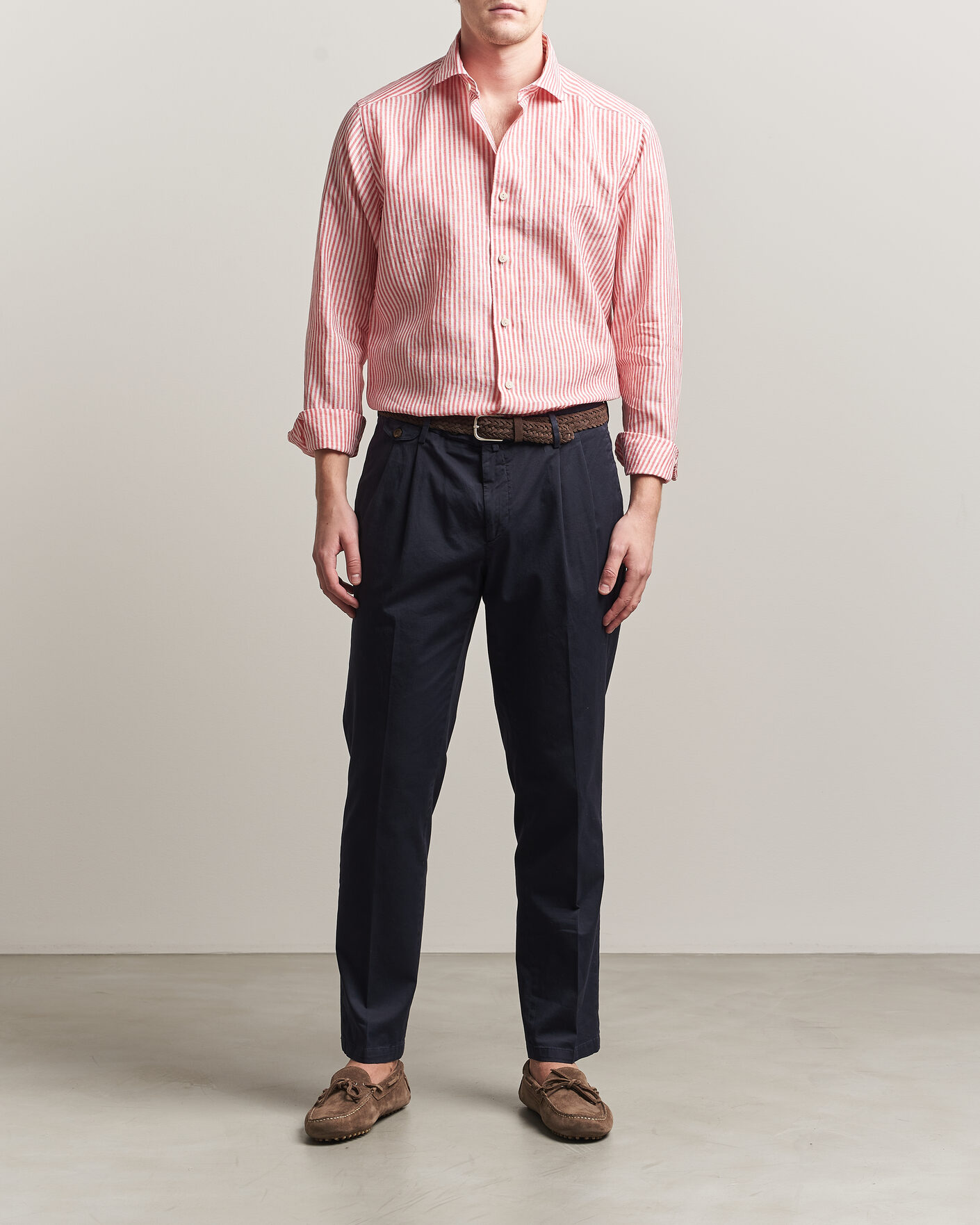 Mies | Kauluspaidat | Eton | Casual Fit Striped Linen Shirt Red