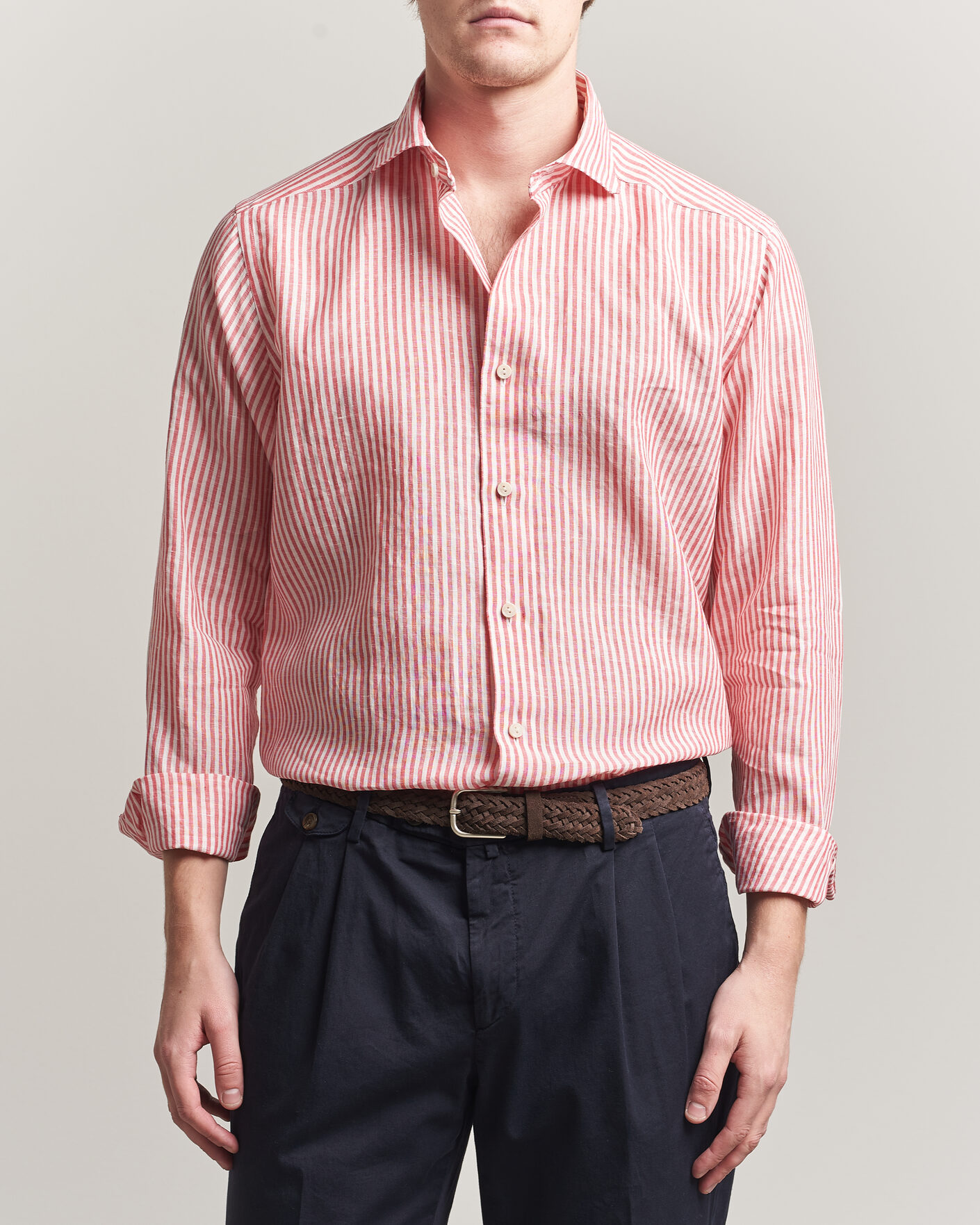 Mies | Kauluspaidat | Eton | Casual Fit Striped Linen Shirt Red