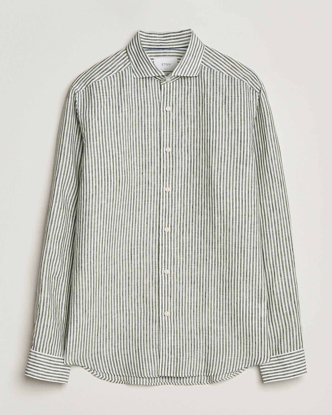 Mies | Kauluspaidat | Eton | Casual Fit Striped Linen Shirt Dark Green
