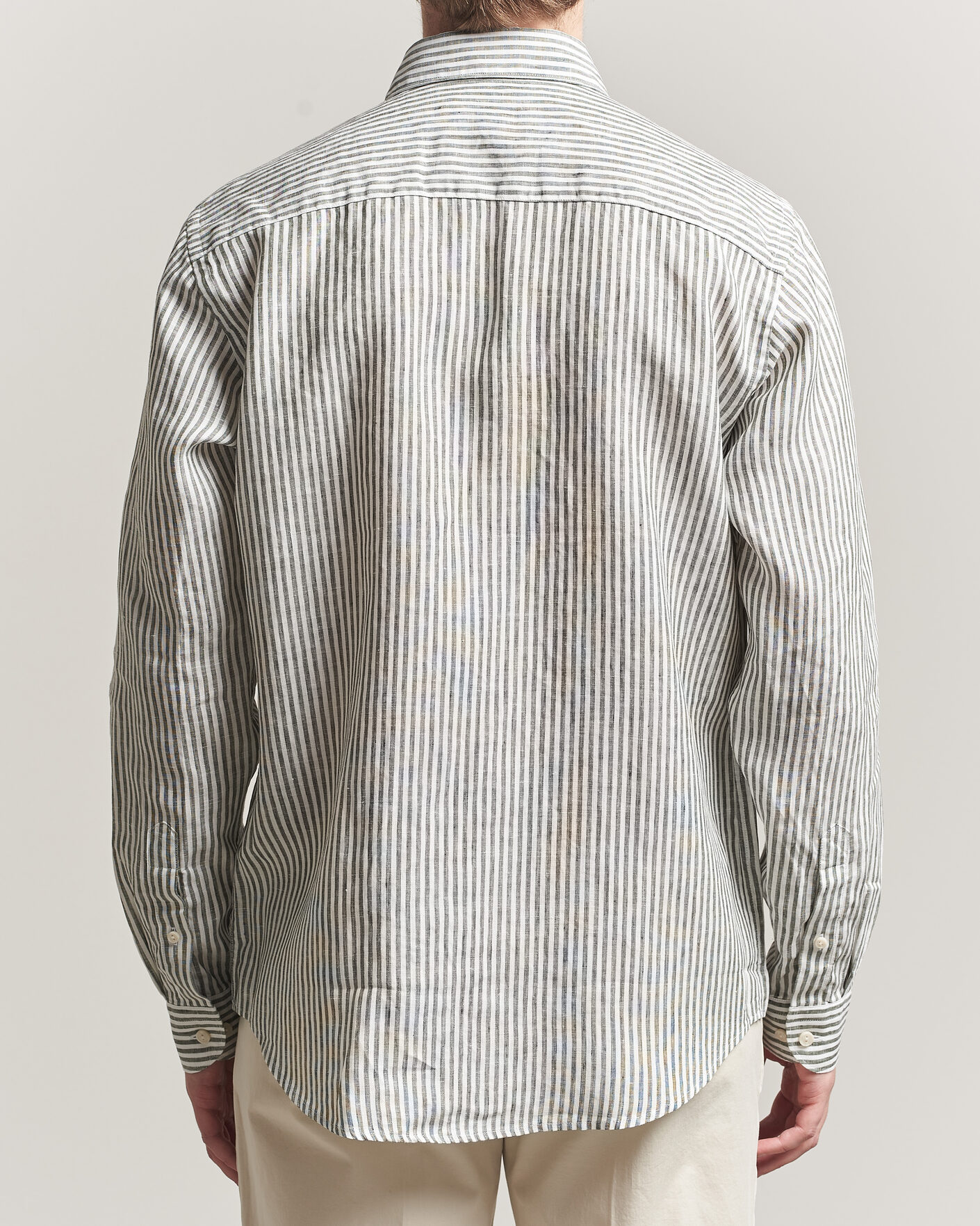 Mies | Kauluspaidat | Eton | Casual Fit Striped Linen Shirt Dark Green