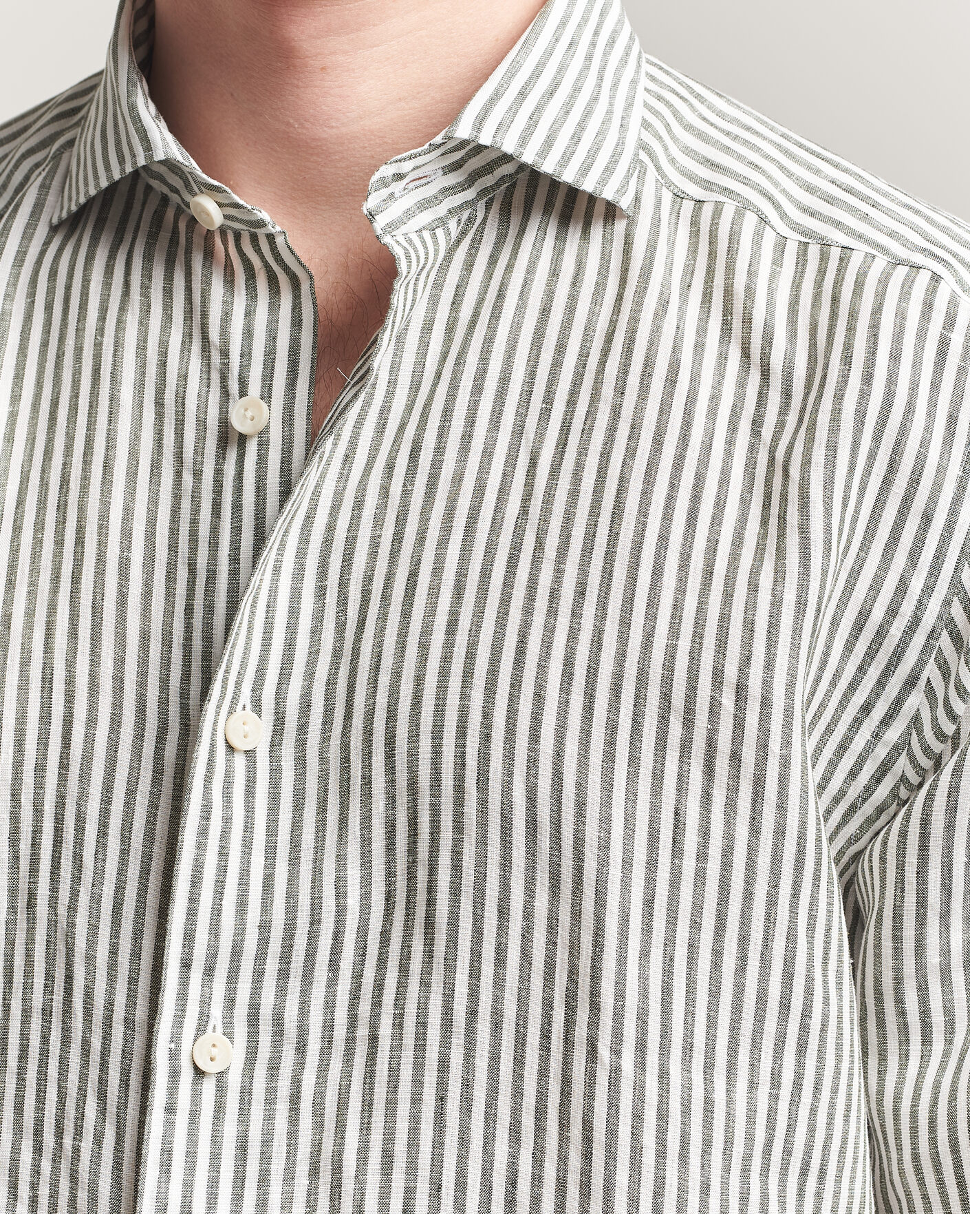 Mies | Kauluspaidat | Eton | Casual Fit Striped Linen Shirt Dark Green