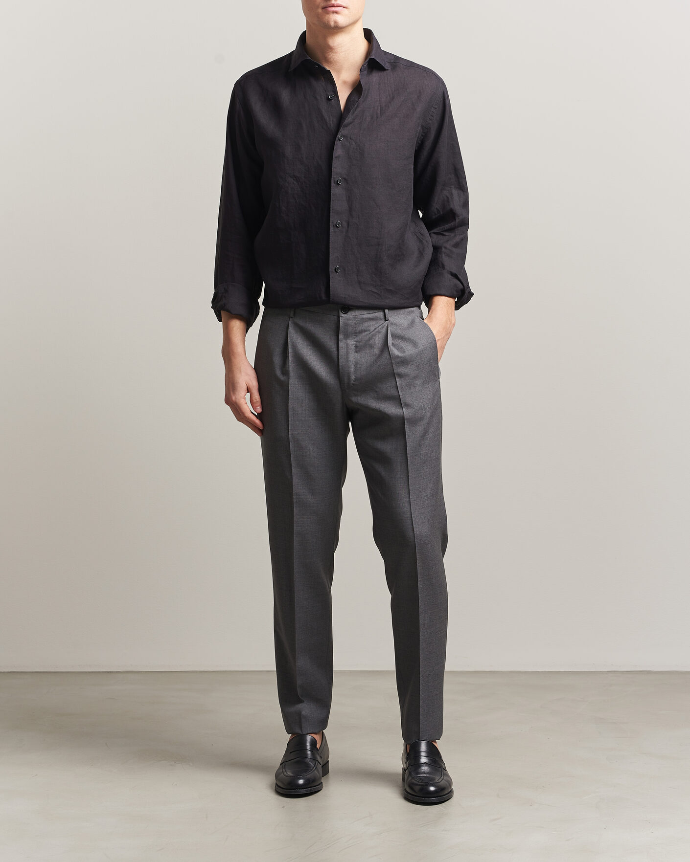 Mies | Kauluspaidat | Eton | Casual Fit Linen Shirt Black