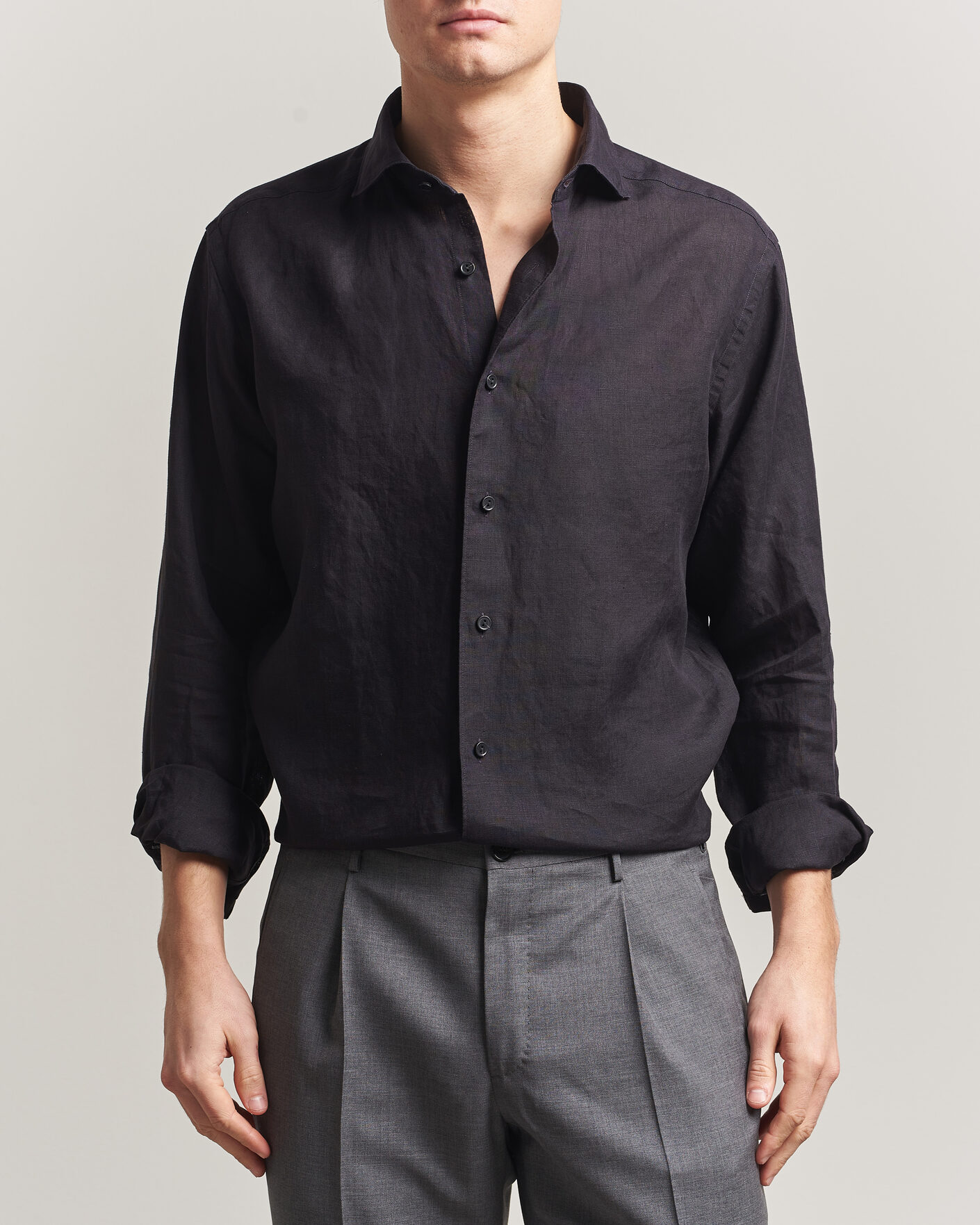 Mies | Kauluspaidat | Eton | Casual Fit Linen Shirt Black