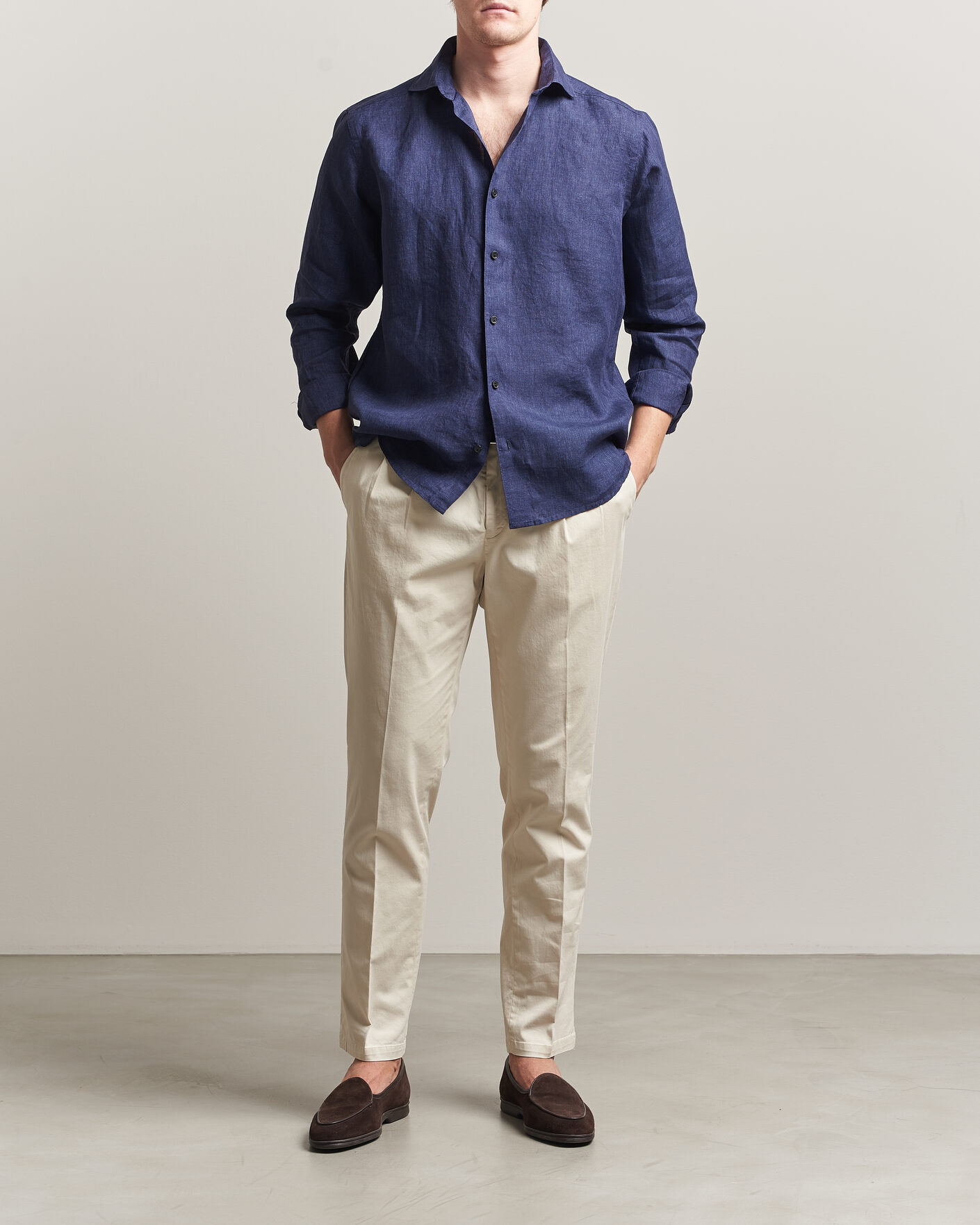 Mies | Kauluspaidat | Eton | Casual Fit Linen Shirt Navy Blue
