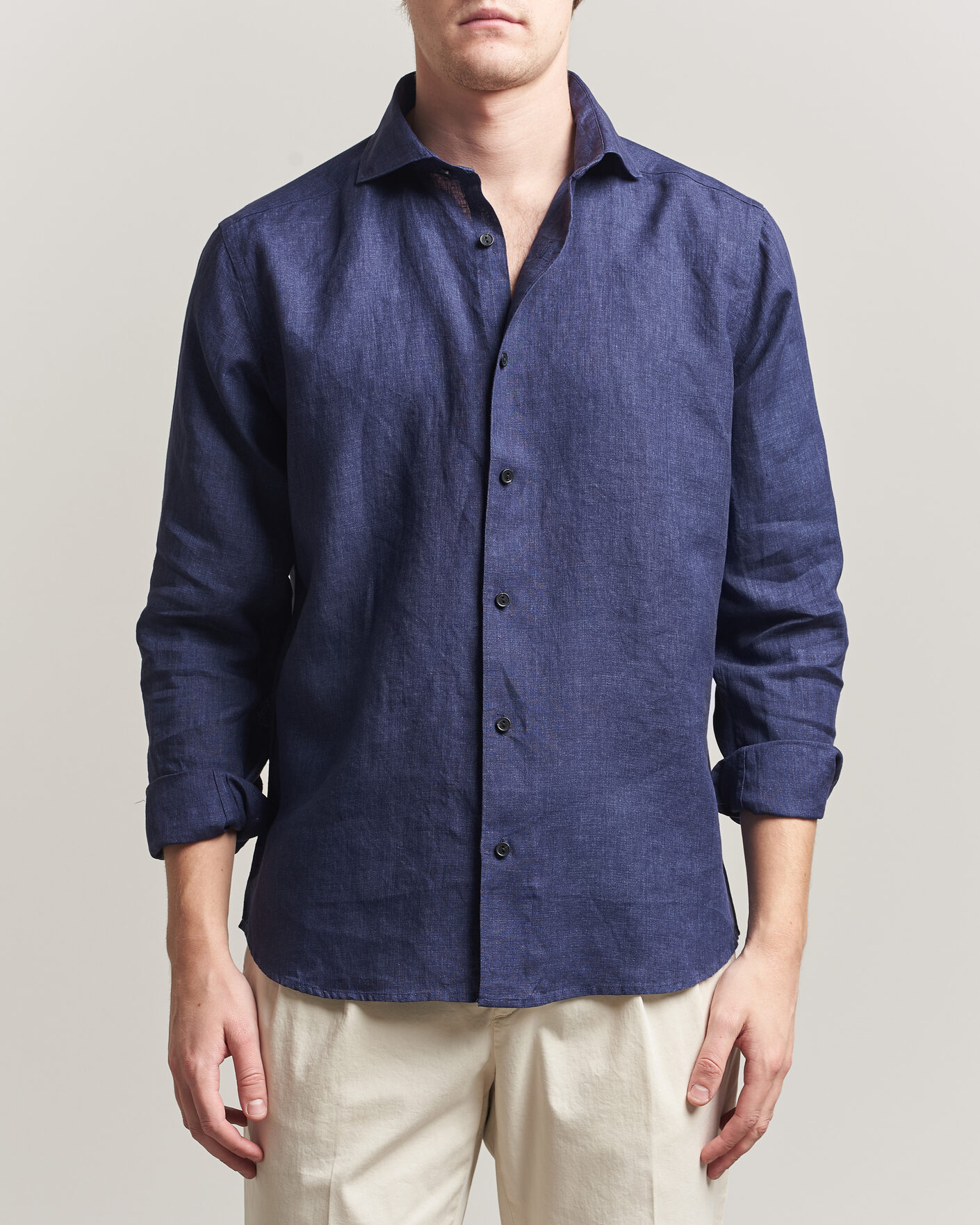 Mies | Kauluspaidat | Eton | Casual Fit Linen Shirt Navy Blue