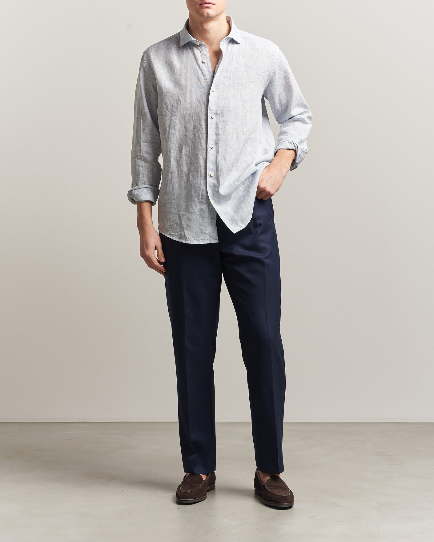 Mies | Kauluspaidat | Eton | Casual Fit Linen Shirt Light Blue