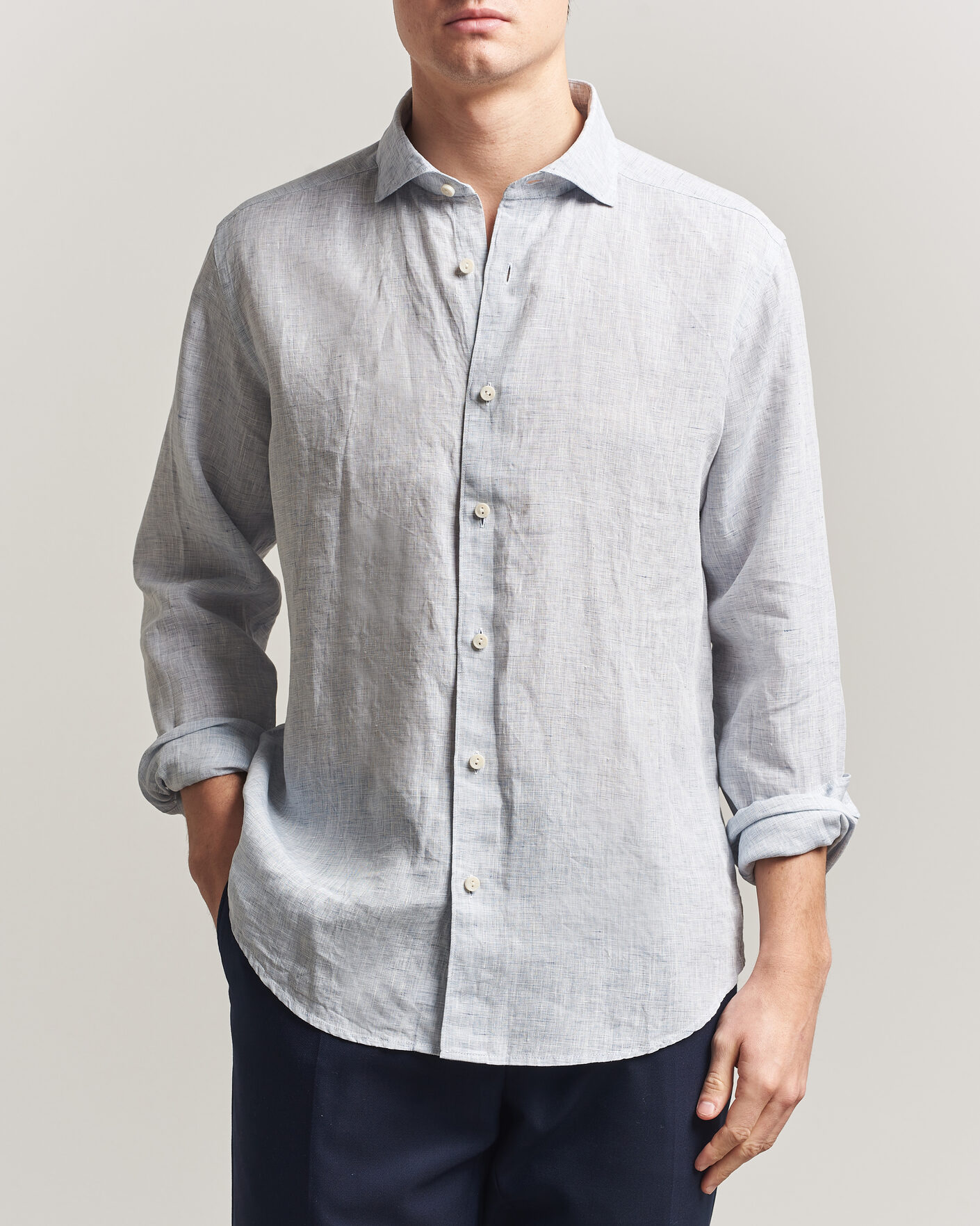 Mies | Kauluspaidat | Eton | Casual Fit Linen Shirt Light Blue
