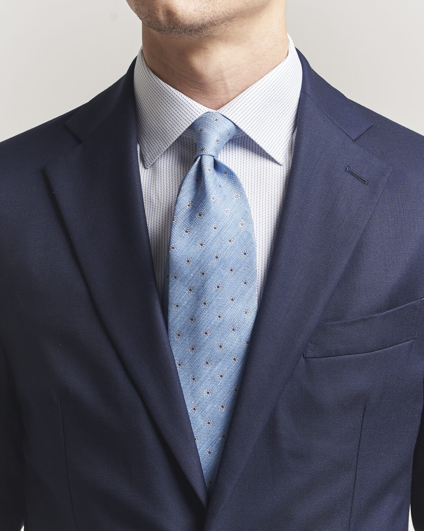 Mies | Solmiot | Eton | Floral Linen Silk Tie Light Blue