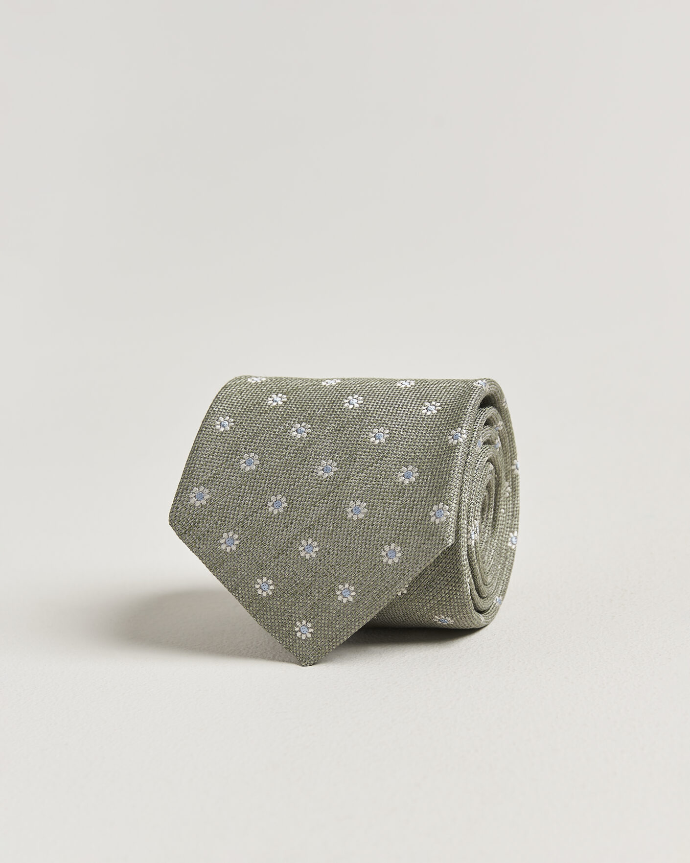 Mies | Solmiot | Eton | Floral Linen Silk Tie Light Green