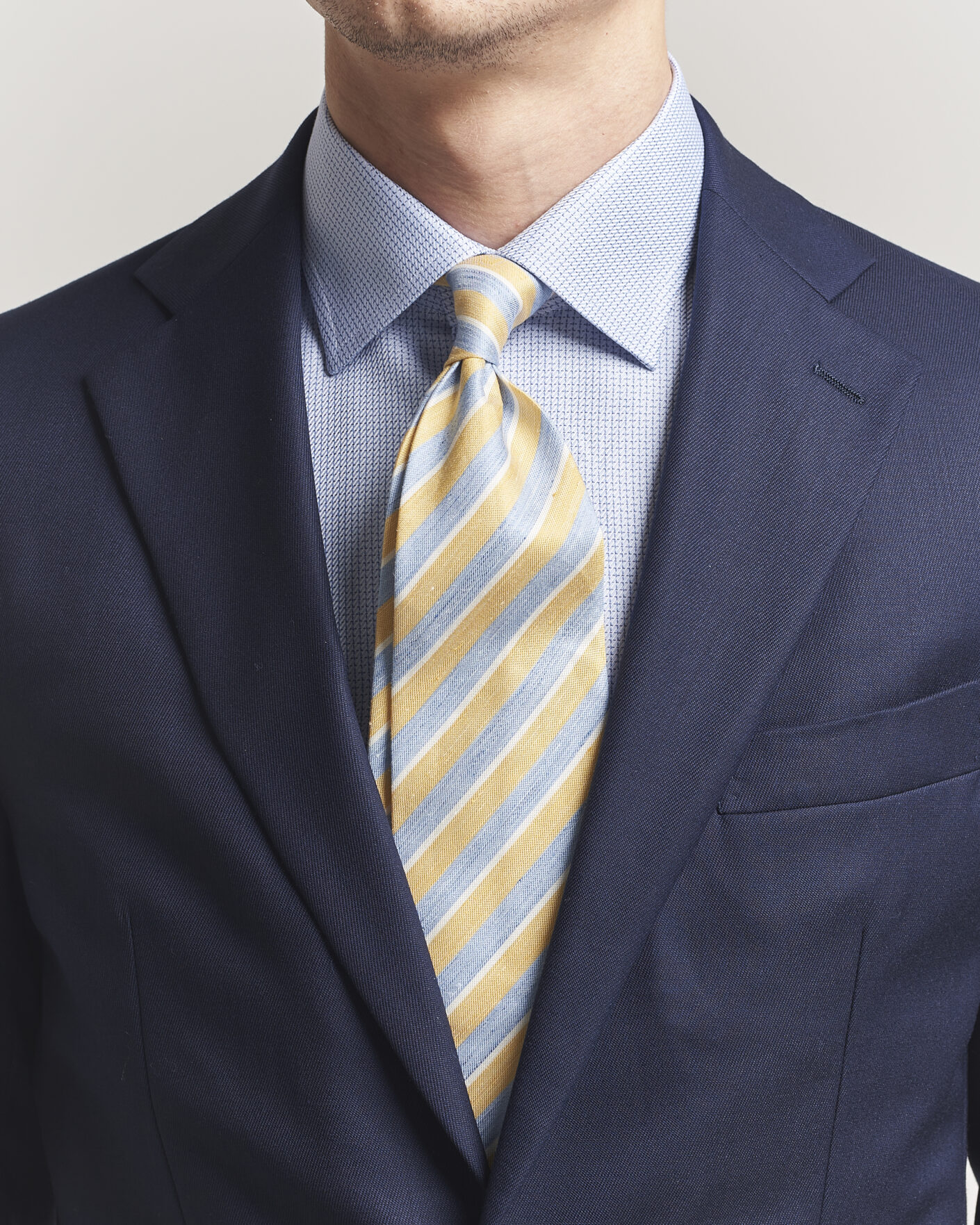 Mies | Solmiot | Eton | Striped Linen Silk Tie Yellow/Blue