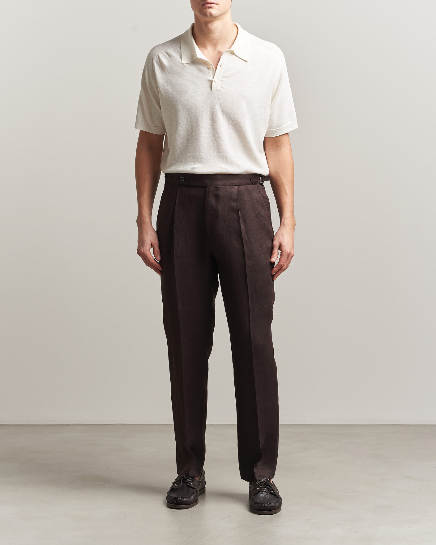 Mies | Pikeet | Eton | Cotton Linen Fine Knit Polo White