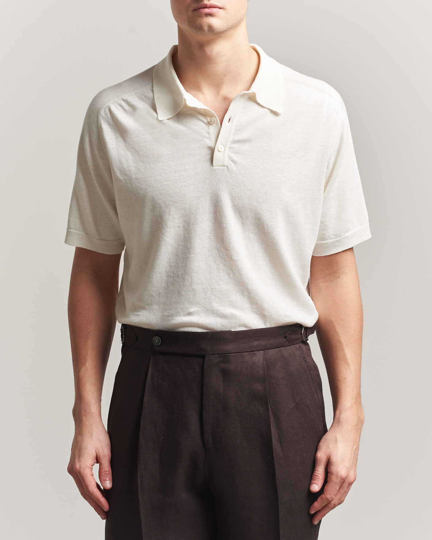 Mies | Pikeet | Eton | Cotton Linen Fine Knit Polo White